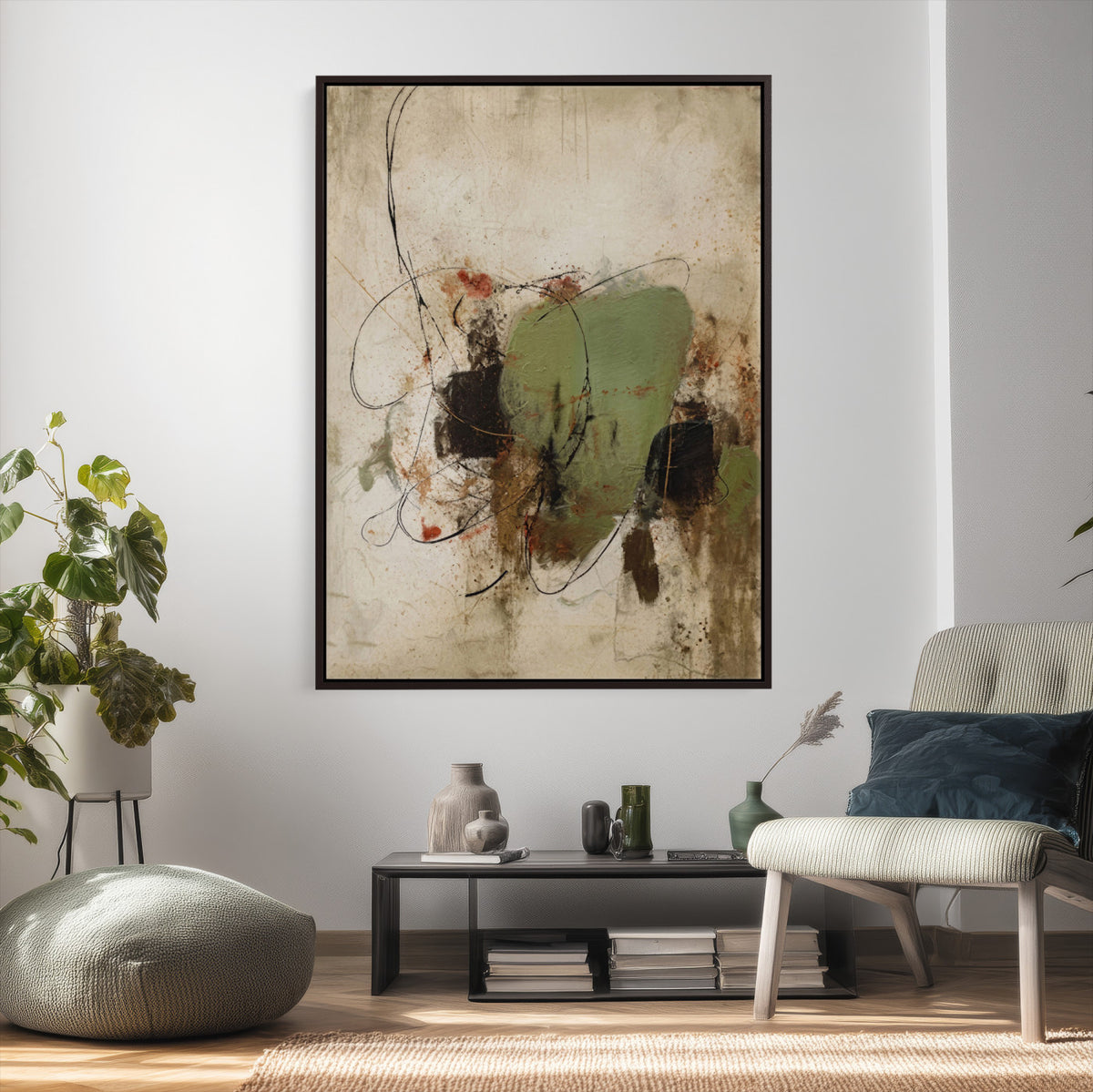 18219840-MGV-TP-24X36 - Sage Green Abstract Canvas Wall Art Painterly Style Neutral Mixed Media Print
