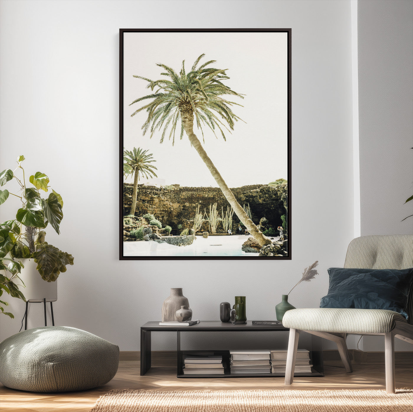 34739415-MGV-CV-24X36 - Jameos del Agua Lanzarote Spain Wall Art Canvas Print - Volcanic Oasis Palm Tree Pool