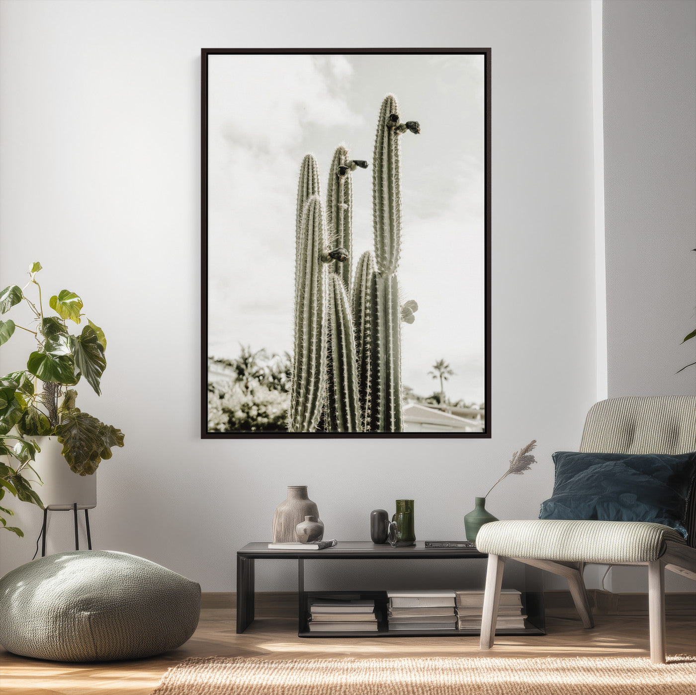 79942620-MGV-CV-24X36 - Tall Saguaro Cactus in Desert Sun Wall Art Canvas Print - Minimalist Boho Botanical Decor