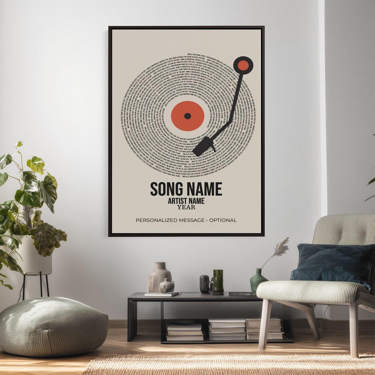 96475288Plak-_Poster-30x20 - Song Lyrics Vinyl Record Canvas Print, Personalized Music Wall Art