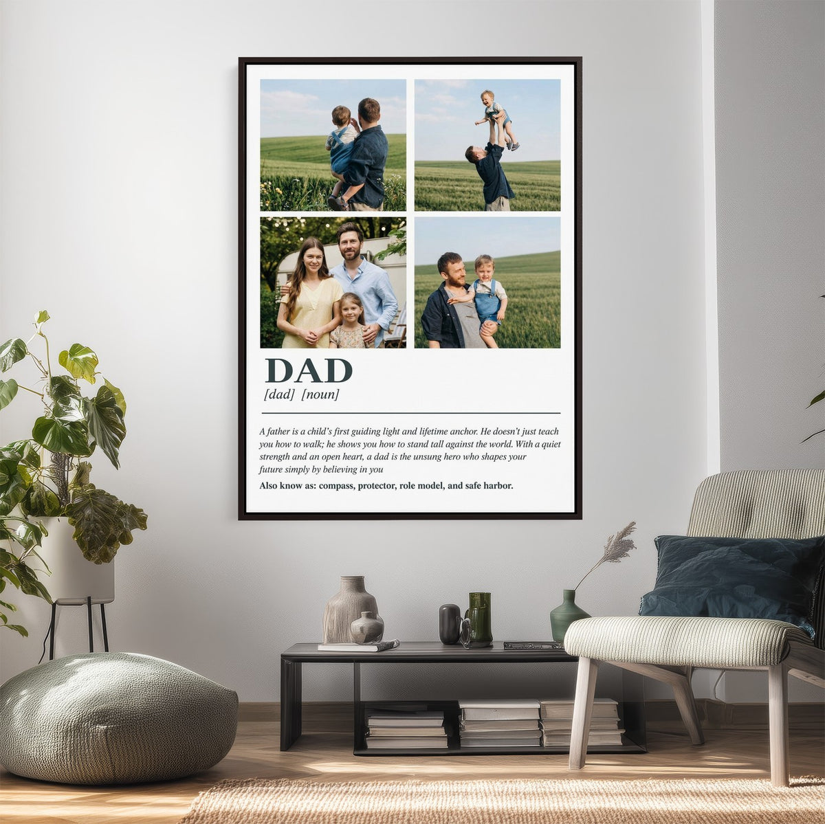 Black and white dad definition wall art, canvas print