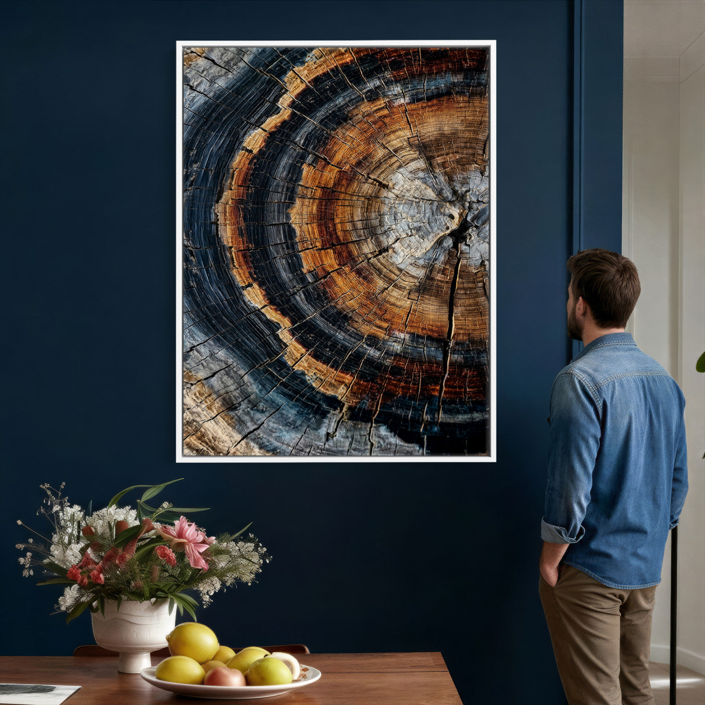 92693966B-MGV-CV-24X36 - Abstract Wood Grain Canvas Print, Tree Ring Pattern Wall Art, Framed Canvas Ready to Hang