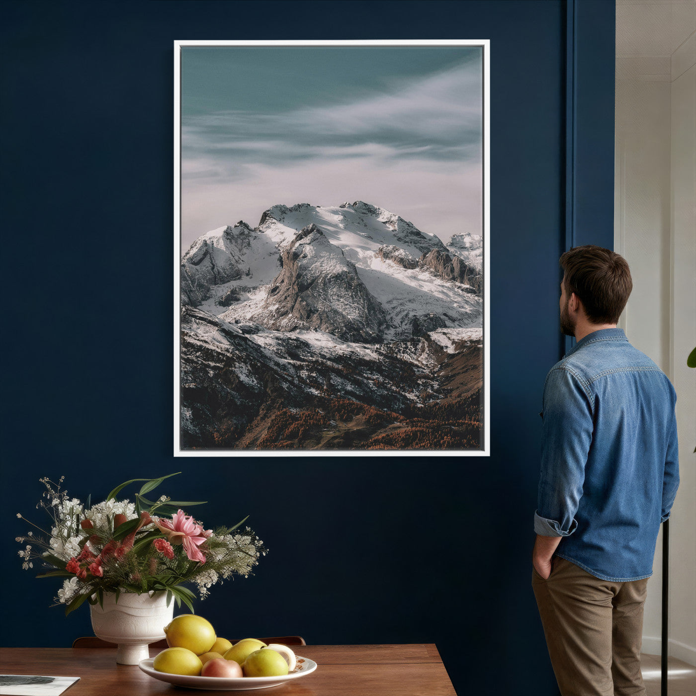 73655572-MGV-CV-24X36 - Alpine Mountain Landscape Wall Art Canvas Print, Snowy Peak Nature Wall Decor, Minimal Mountain Photography Canvas, Large Vertical Mountain Wall Art