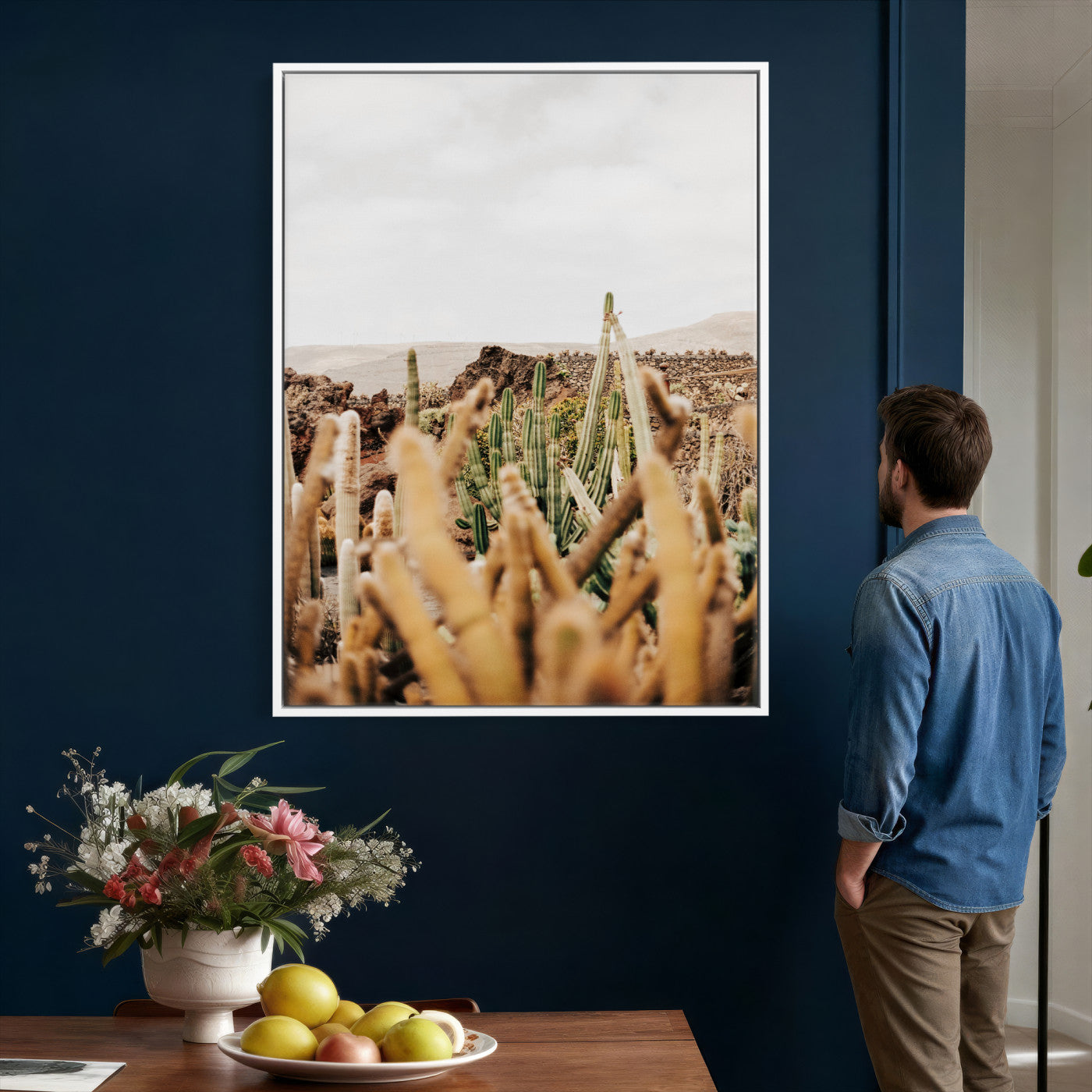 98315769-MGV-CV-24X36 - Minimal Desert Cactus Wall Art Canvas Print, Neutral Southwestern Landscape Nature Wall Decor for Modern Home