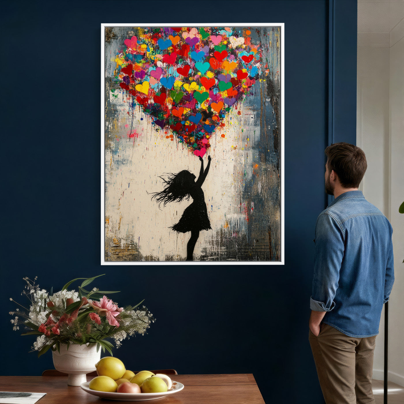36253538-MGV-CV-24X36 - Banksy Street Art Canvas Wall Art, Girl Heart Balloons Banksy Style Print, Colorful Graffiti Love Decor, Urban Pop Art, Kids Room Inspirational Wall Art