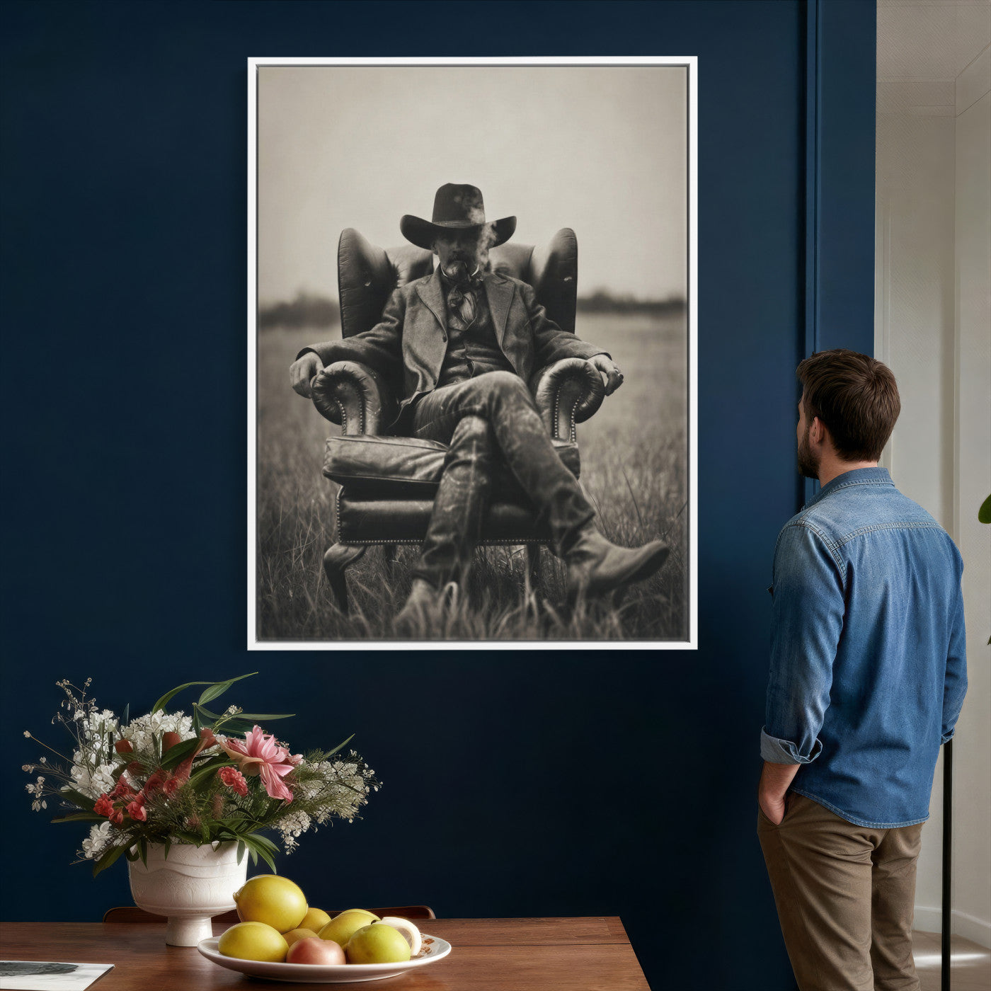 39988307-MGV-CV-24X36 - Vintage Cowboy Wall Art Canvas Print, Western Horse Rider Decor