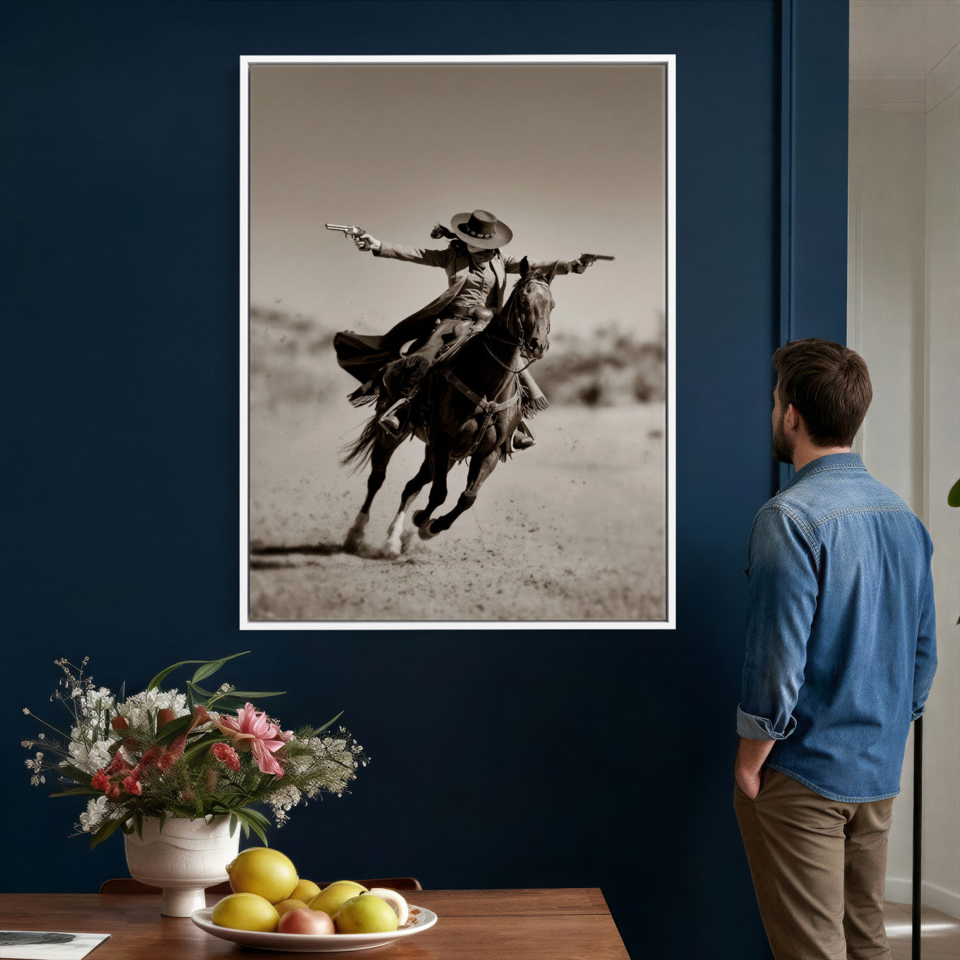 15018755-MGV-CV-24X36 - Vintage Cowboy Wall Art Canvas Print, Western Horse Rider Decor