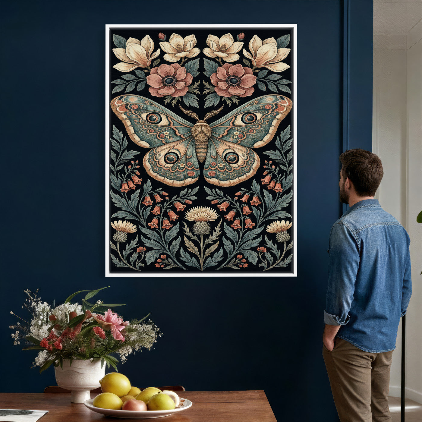 53492618-MGV-CV-24X36 - William Morris Style Prints Canvas Wall Art Lnner Framed, Vintage Bee Botanical Floral Wall Art Decor Pictures for Livingroom, Animals Pictures Decor Artwork
