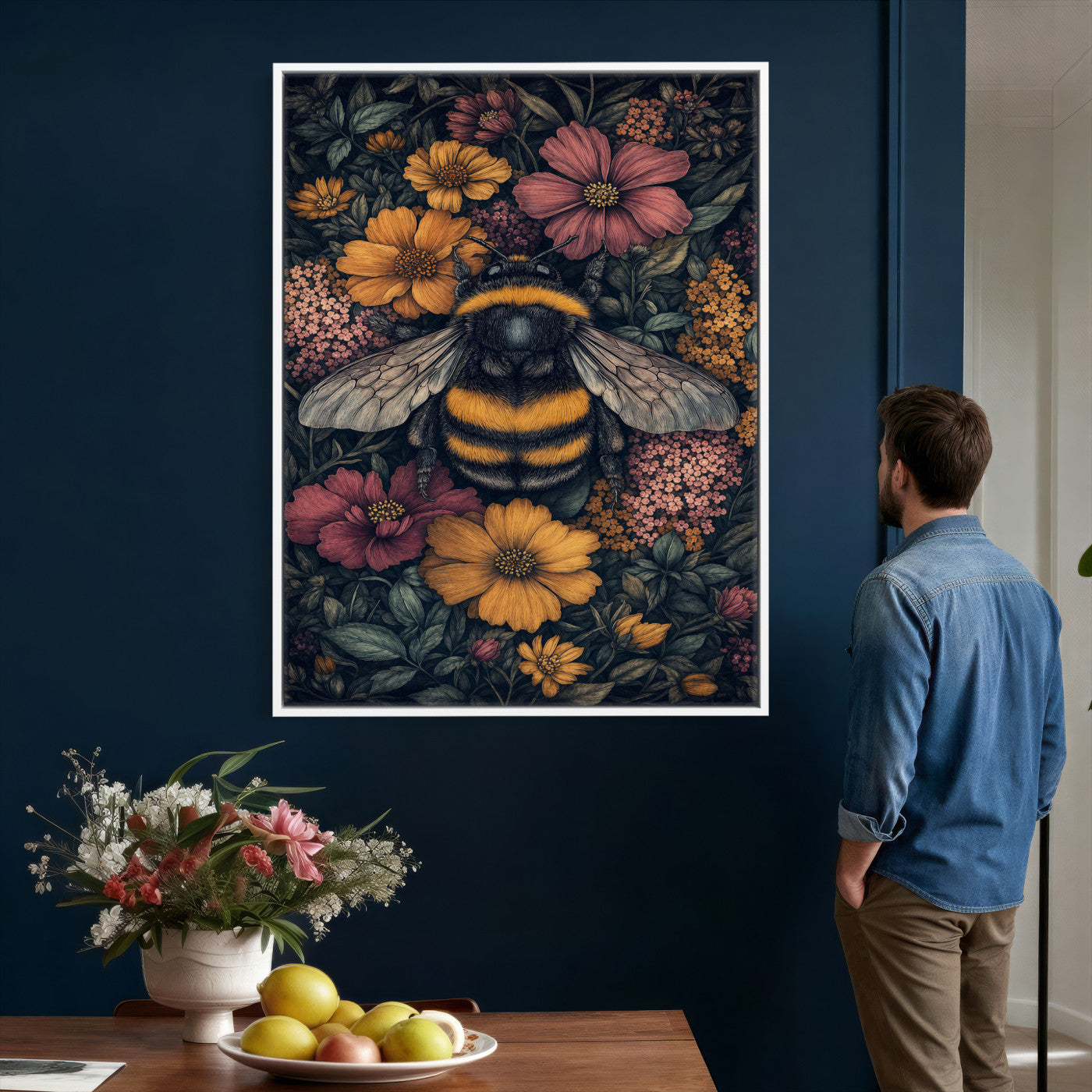 22869250-MGV-CV-24X36 - William Morris Style Prints Canvas Wall Art Lnner Framed, Vintage Bee Botanical Floral Wall Art Decor Pictures for Livingroom, Animals Pictures Decor Artwork