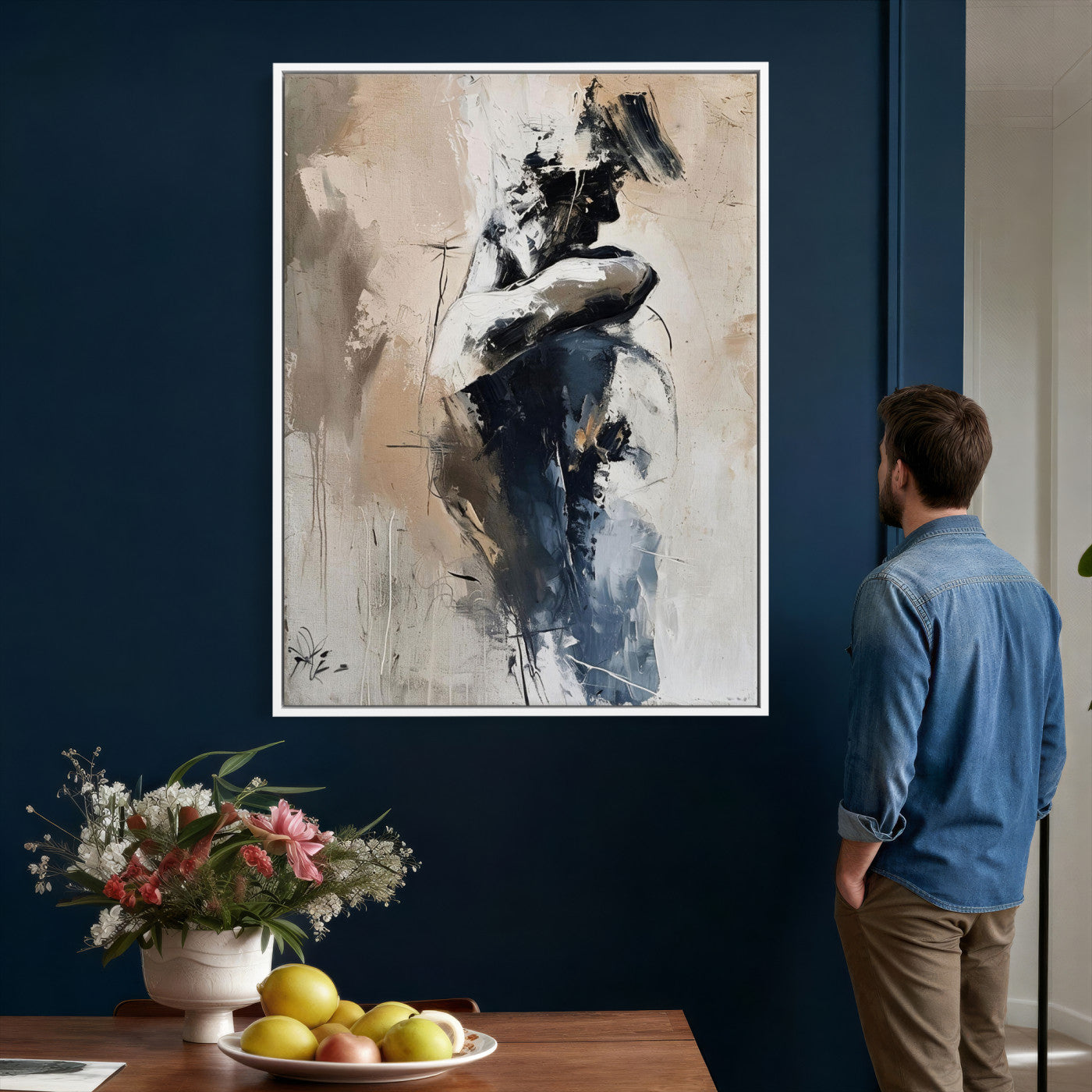 60223455-MGV-CV-24X36 - Monochrome Figurative Abstract Canvas Wall Art Moody Figure Oil Painting Print