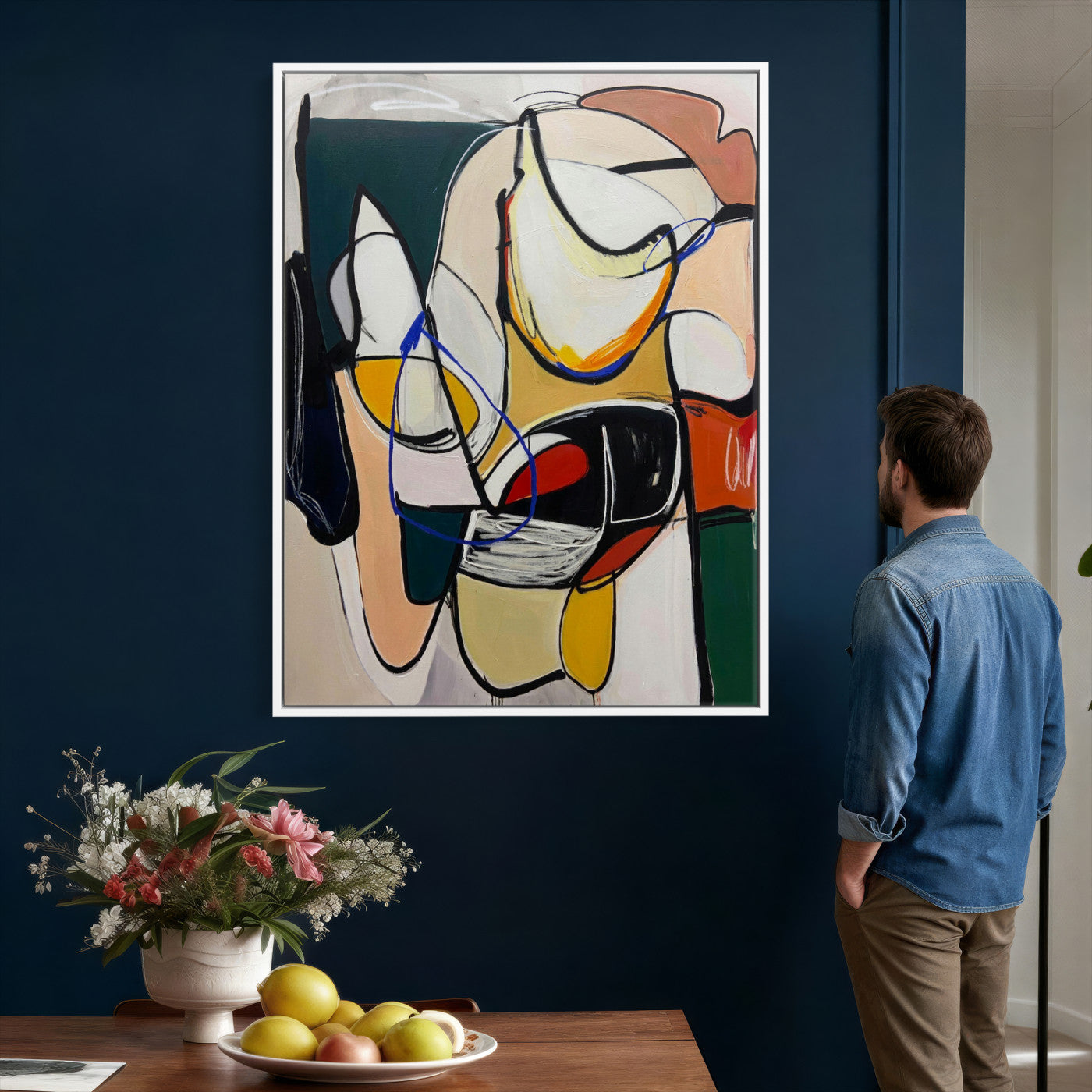 78751462-MGV-CV-24X36 - Mid Century Modern Abstract Canvas Wall Art Colorful Cubist Painting Print