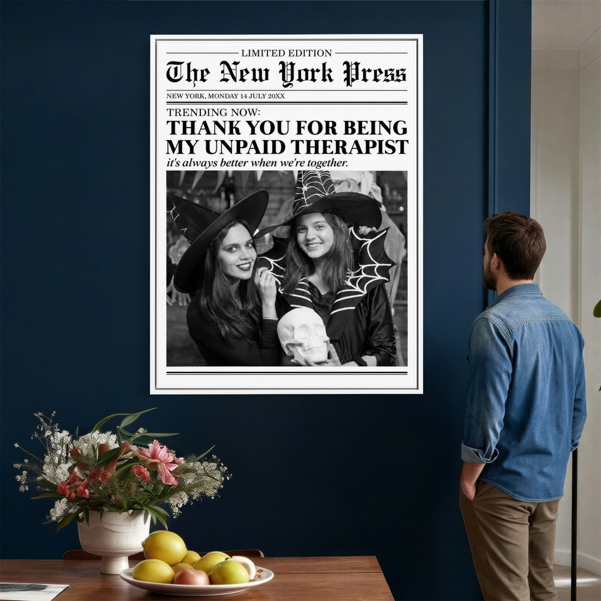 Funny Best Friend Newspaper Wall Art Print, Witch Halloween Decor