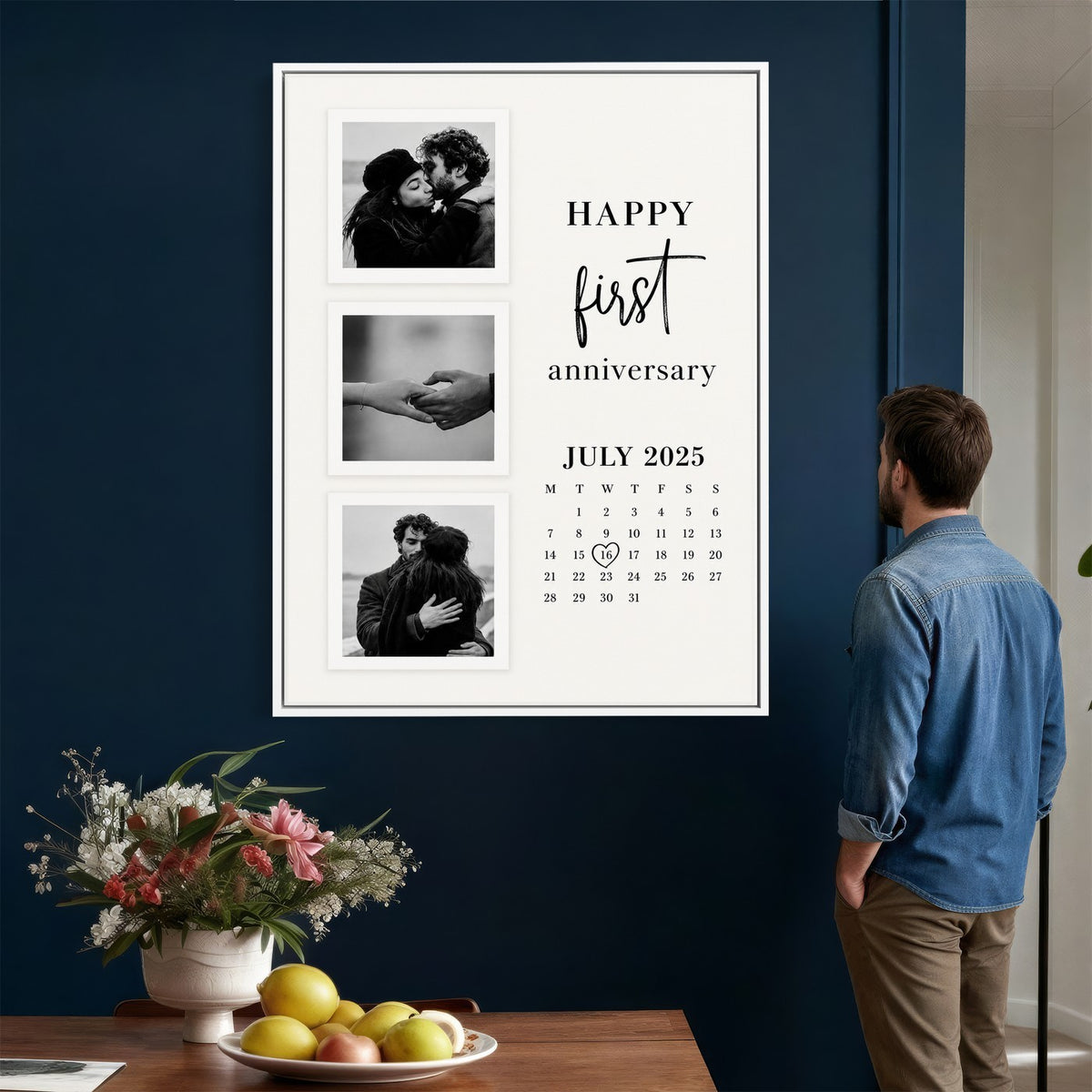 Personalized anniversary photo canvas with script lettering