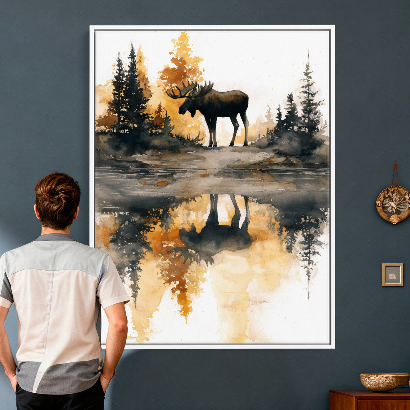 86920530-MGV-CV-24X36 - Abstract Moose Forest Wall Art Canvas Print – Wildlife Nature Artwork Print for Living Room, Cabin, and Office Decor