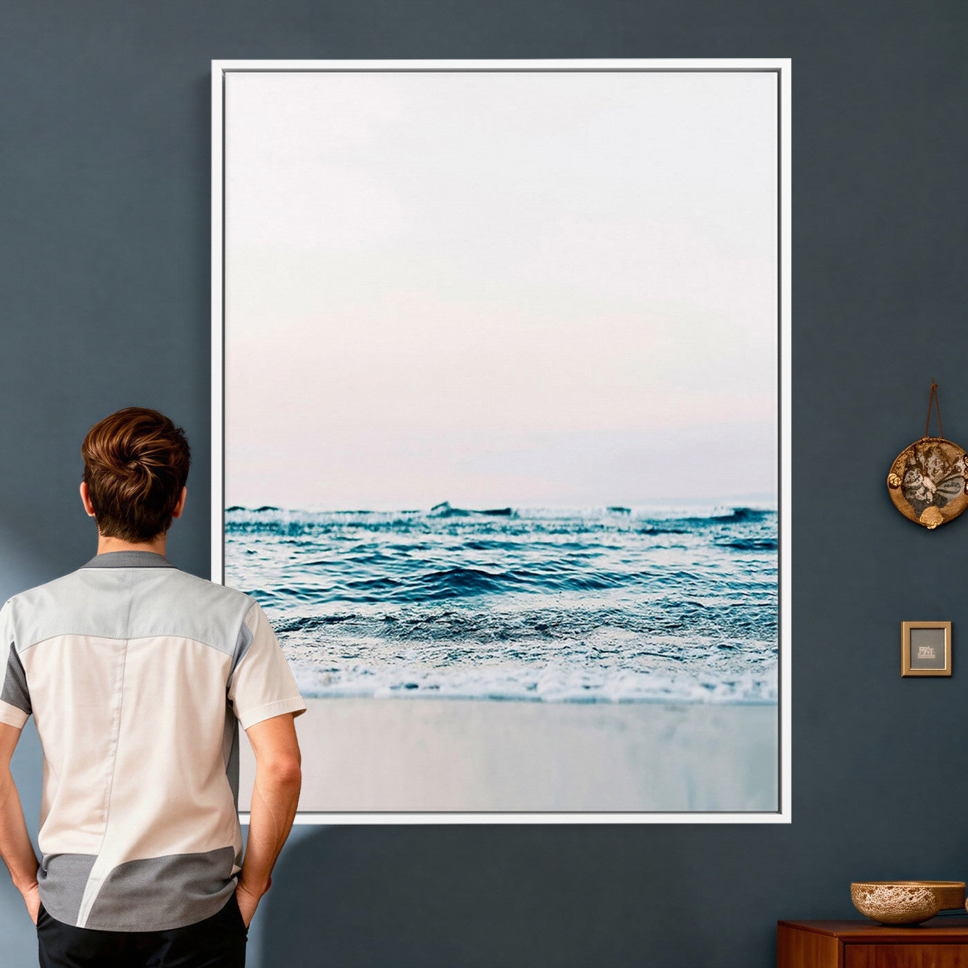 17196851-MGV-CV-24X36 - Ocean Wave Wall Art Canvas Print, Minimal Seascape Photography, Coastal Blue Water Artwork, Vertical Beach Wall Decor, Calm Sea Nature Print