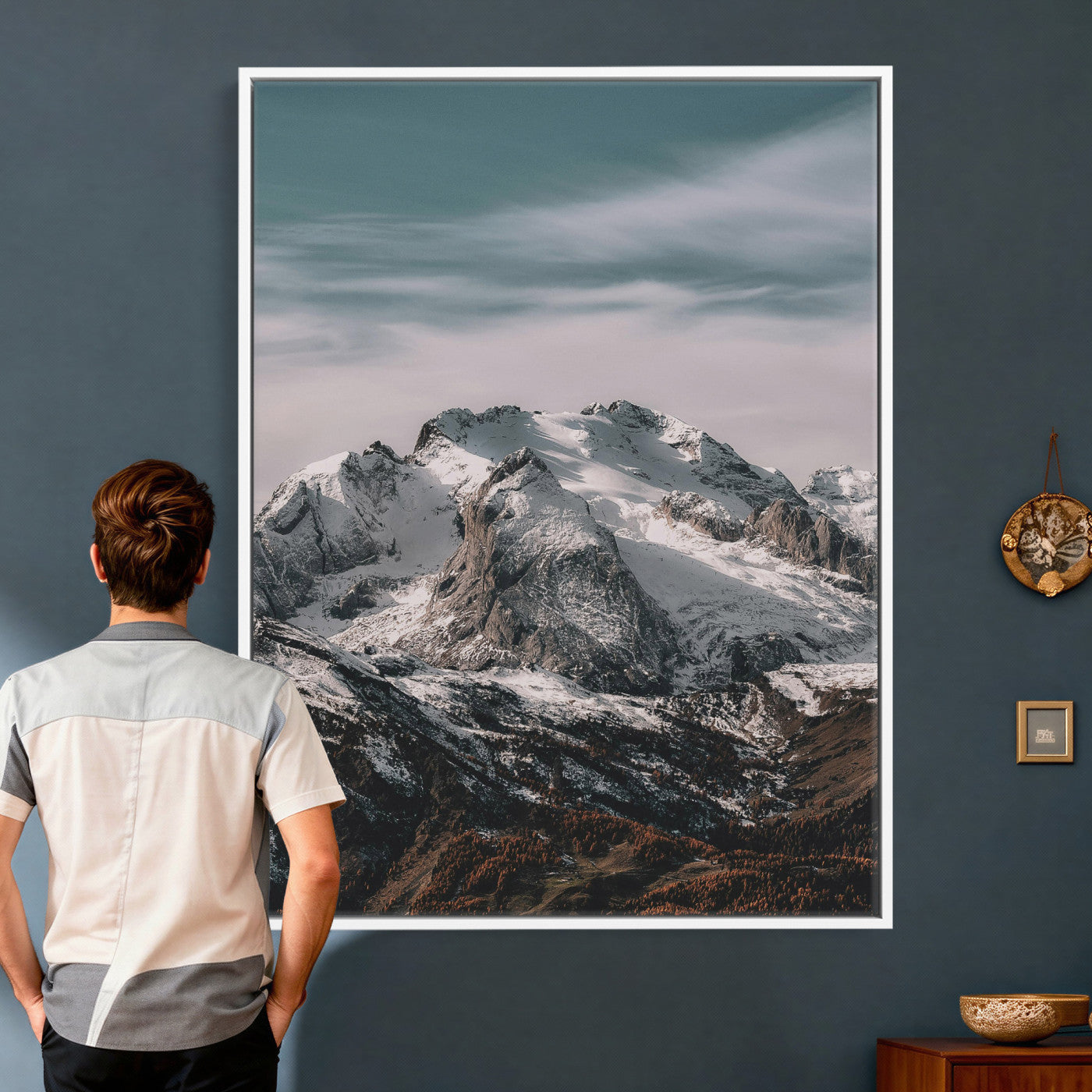 73655572-MGV-CV-24X36 - Alpine Mountain Landscape Wall Art Canvas Print, Snowy Peak Nature Wall Decor, Minimal Mountain Photography Canvas, Large Vertical Mountain Wall Art