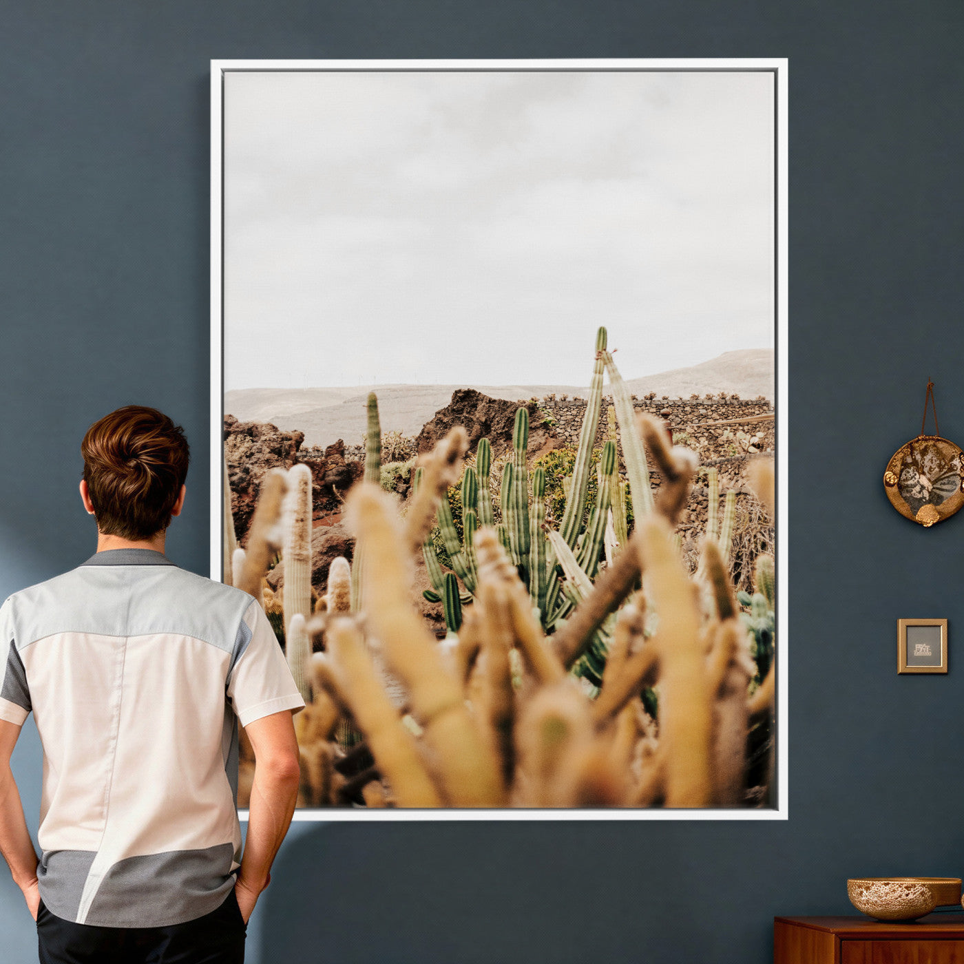 98315769-MGV-CV-24X36 - Minimal Desert Cactus Wall Art Canvas Print, Neutral Southwestern Landscape Nature Wall Decor for Modern Home