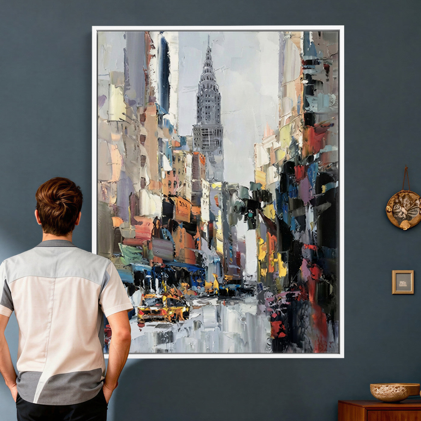 22144128-MGV-CV-24X36 - Chrysler Building New York Wall Art Canvas Print, Abstract NYC Street Painting Canvas Print, Modern Manhattan City Artwork for Living Room Decor