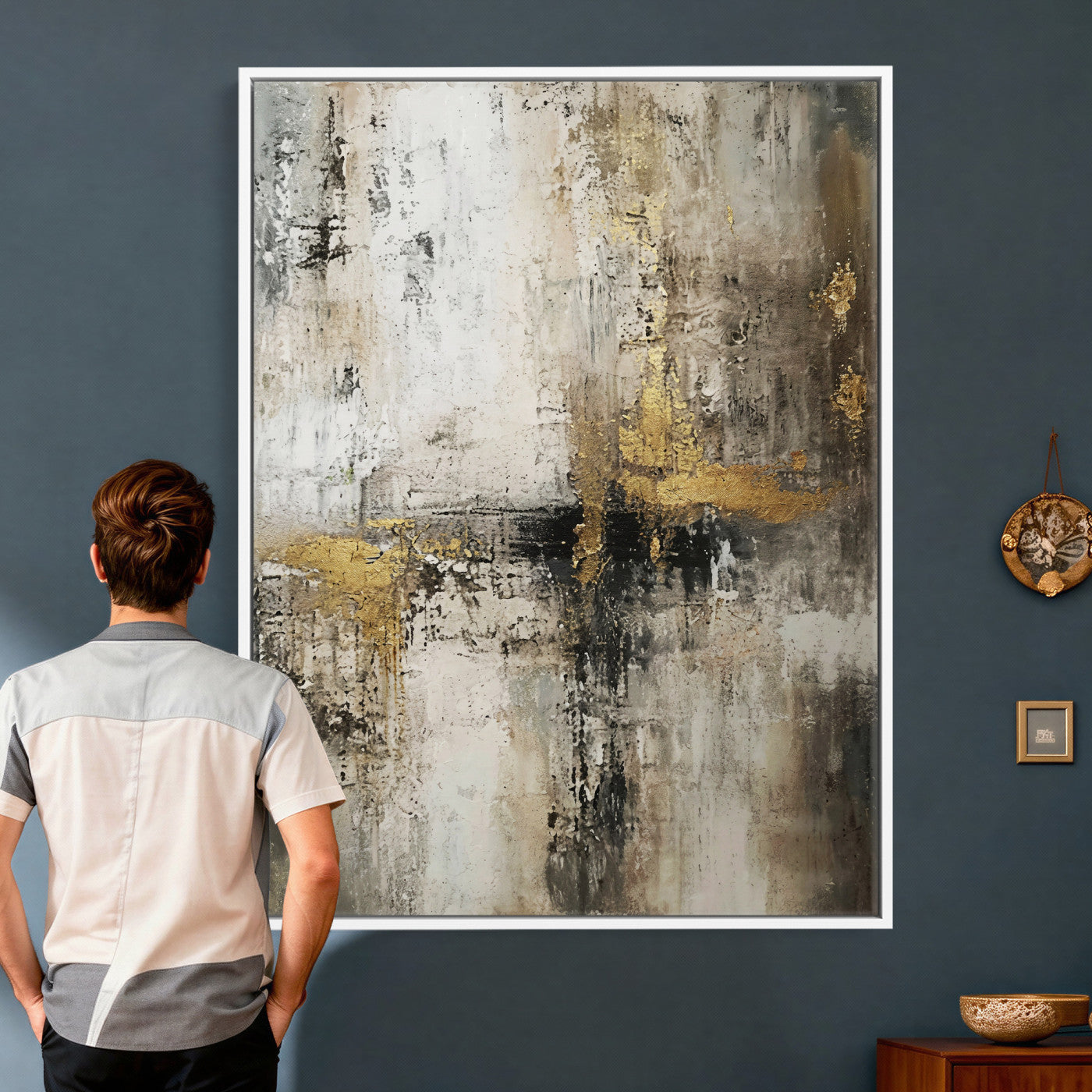 381262454-MGV-CV-24X36 - Framed Abstract Wall Art Canvas Print, Gold Black Modern Architecture Canvas Print, Contemporary Moody City Artwork for Living Room Decor