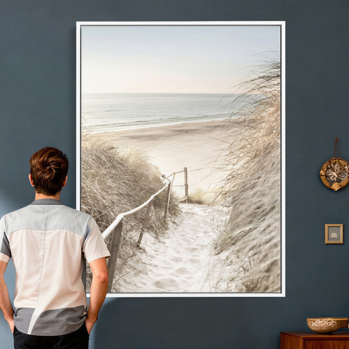 58415953-MGV-CV-24X36 - Coastal Beach Path Wall Art Canvas Print - Neutral Ocean Shore Landscape Artwork for Minimalist Home Decor