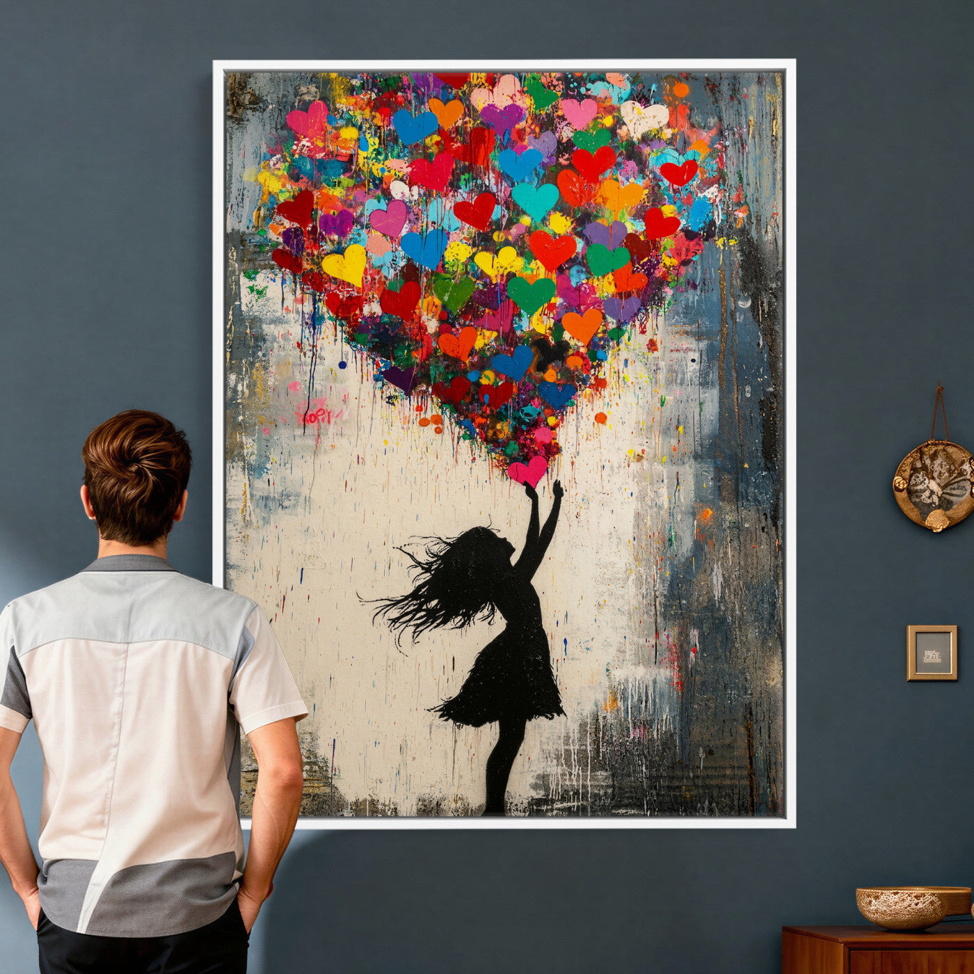 36253538-MGV-CV-24X36 - Banksy Street Art Canvas Wall Art, Girl Heart Balloons Banksy Style Print, Colorful Graffiti Love Decor, Urban Pop Art, Kids Room Inspirational Wall Art