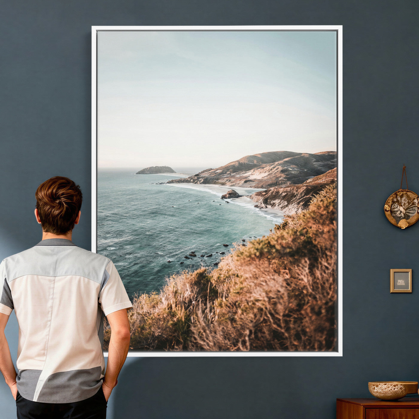 58099801-MGV-CV-24X36 - Coastal Cliffs Canvas Wall Art, Ocean Shoreline Photography Print, Teal Sea Landscape Decor, California Coast Art, Boho Beach House Wall Decor