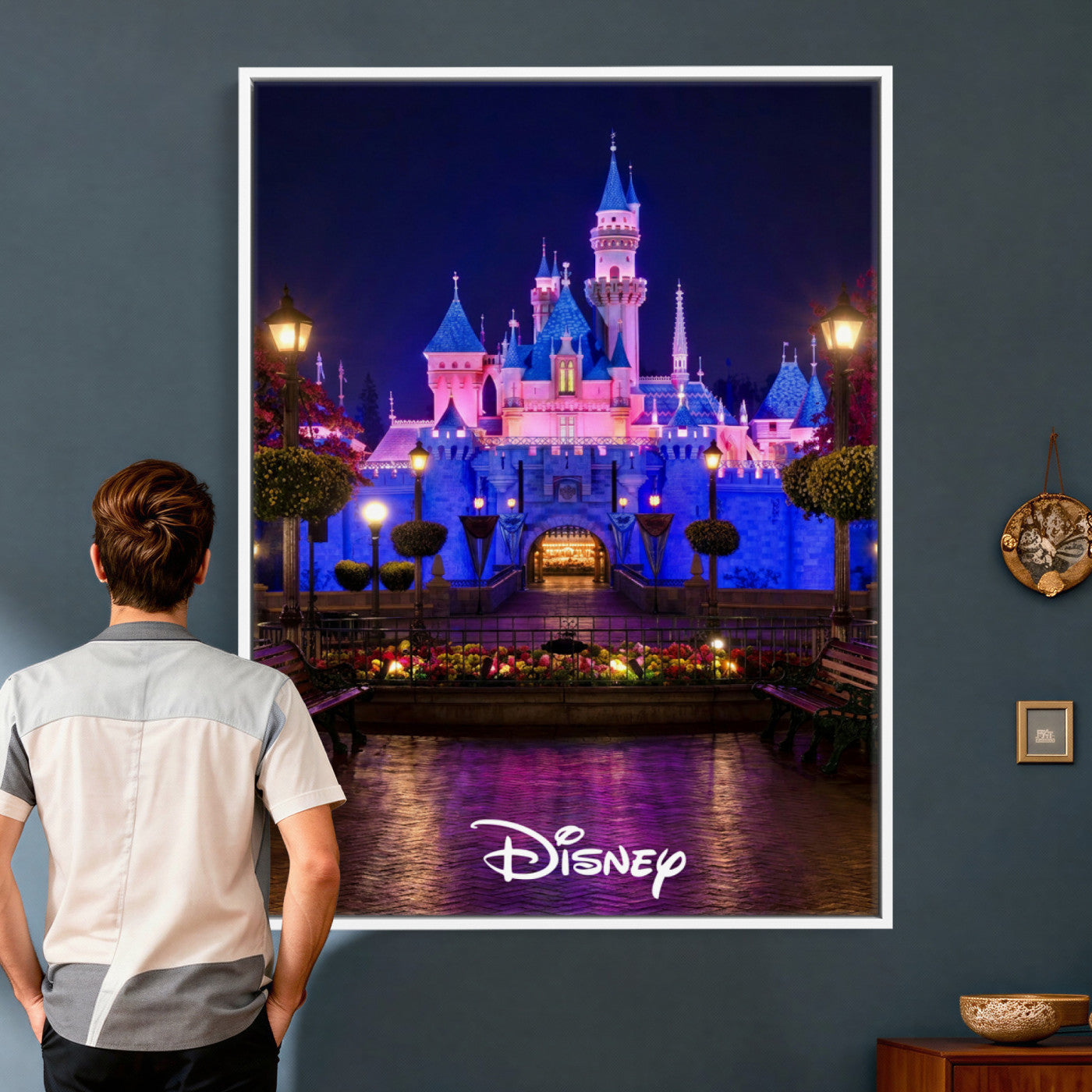 79435D-MGV-CV-24X36 - Disney Castle Wall Art – Framed Magic Kingdom Canvas Artwork, Fairytale Design, Kids Room Fantasy Decor for Home, Office