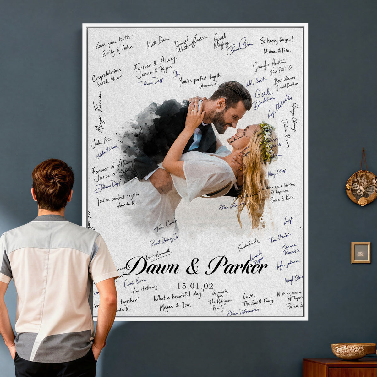 38010783-MGV-CV-24X36_GalleryWrapped - Wedding Guest Book Alternative Wall Art Canvas Print, Personalized Couple Photo Guestbook