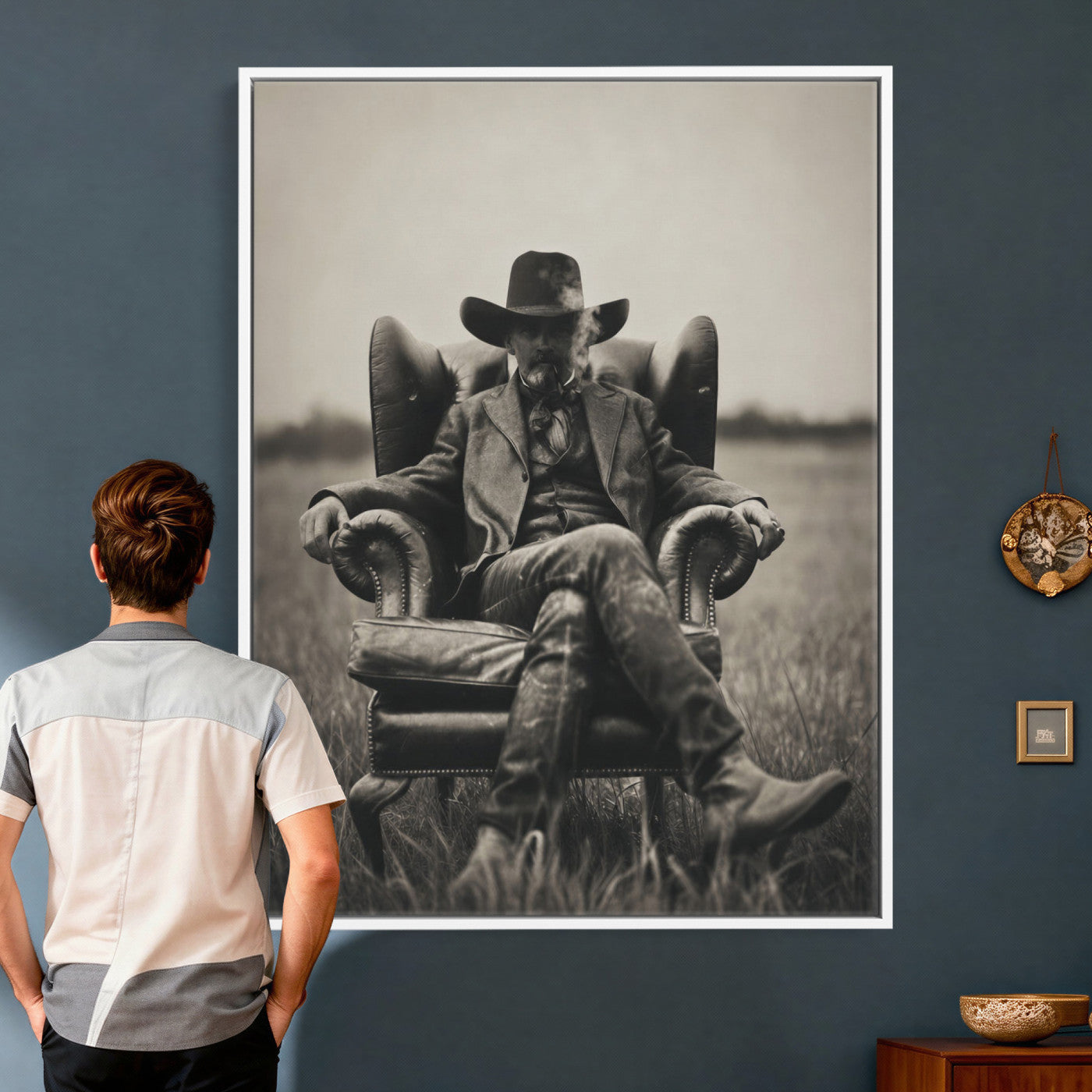 39988307-MGV-CV-24X36 - Vintage Cowboy Wall Art Canvas Print, Western Horse Rider Decor