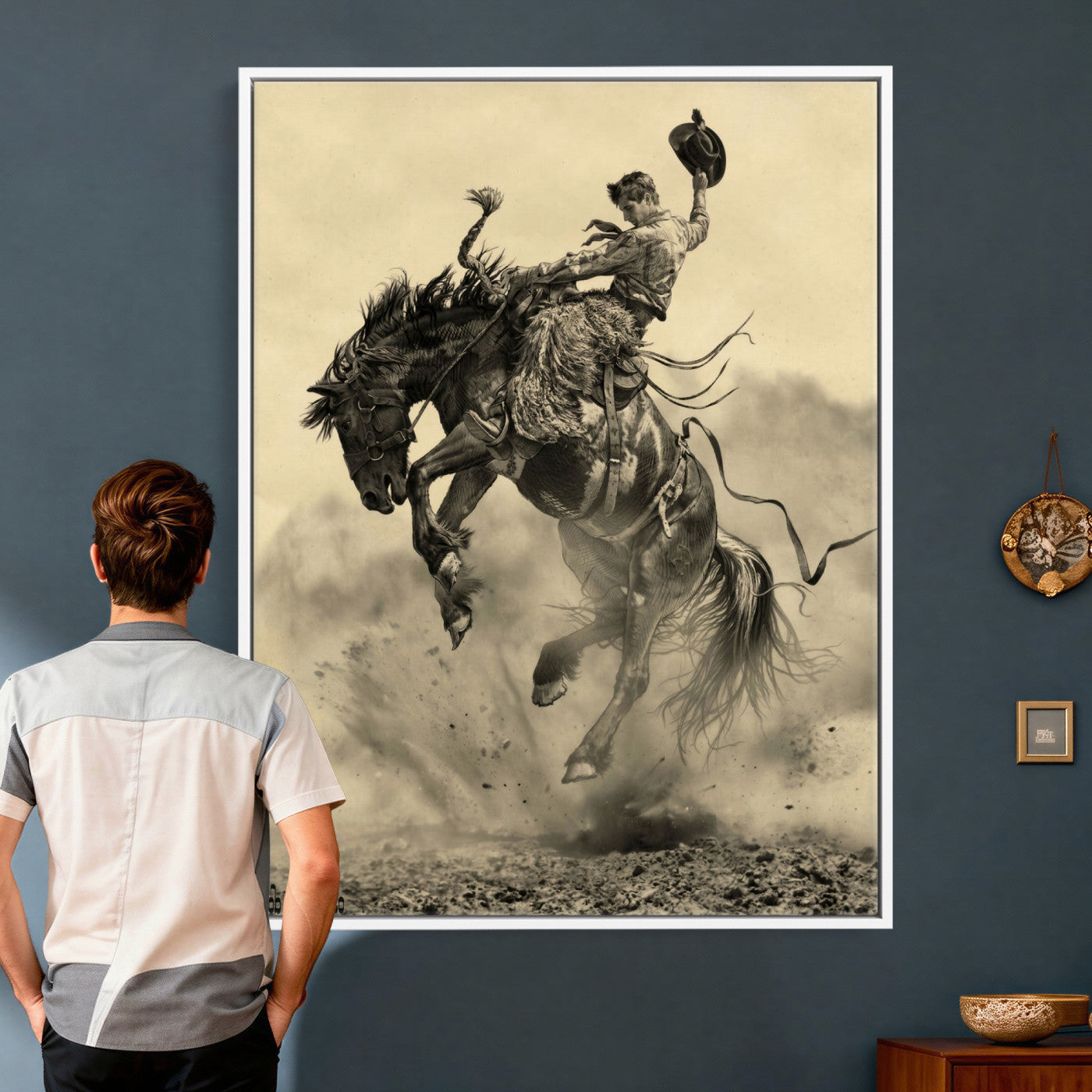 94461975-MGV-CV-24X36 - Vintage Cowboy Wall Art Canvas Print, Western Horse Rider Decor