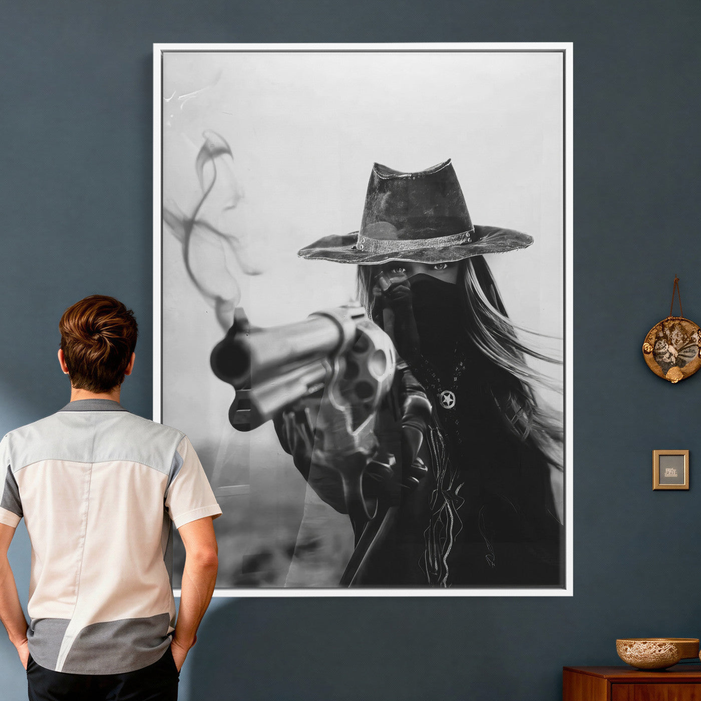 11948430-MGV-CV-24X36 - Vintage Cowboy Wall Art Canvas Print - Western Gunslinger Revolver Artwork,