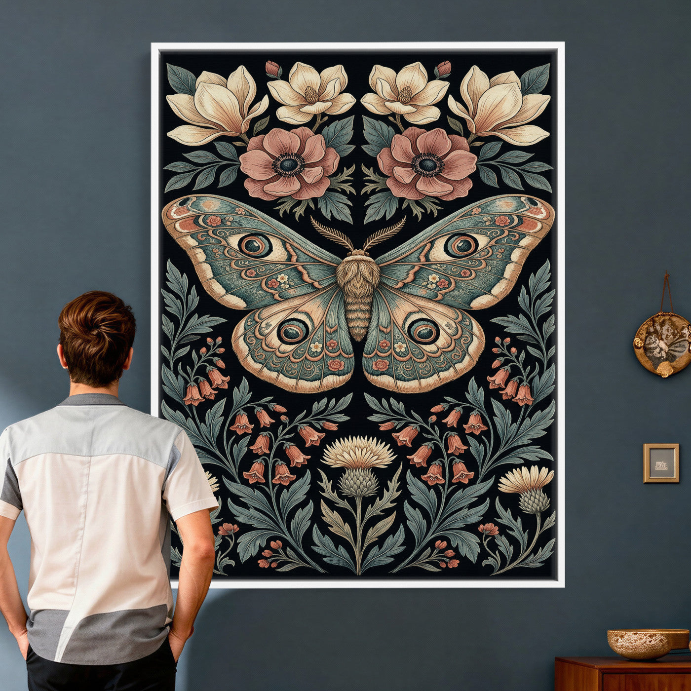53492618-MGV-CV-24X36 - William Morris Style Prints Canvas Wall Art Lnner Framed, Vintage Bee Botanical Floral Wall Art Decor Pictures for Livingroom, Animals Pictures Decor Artwork