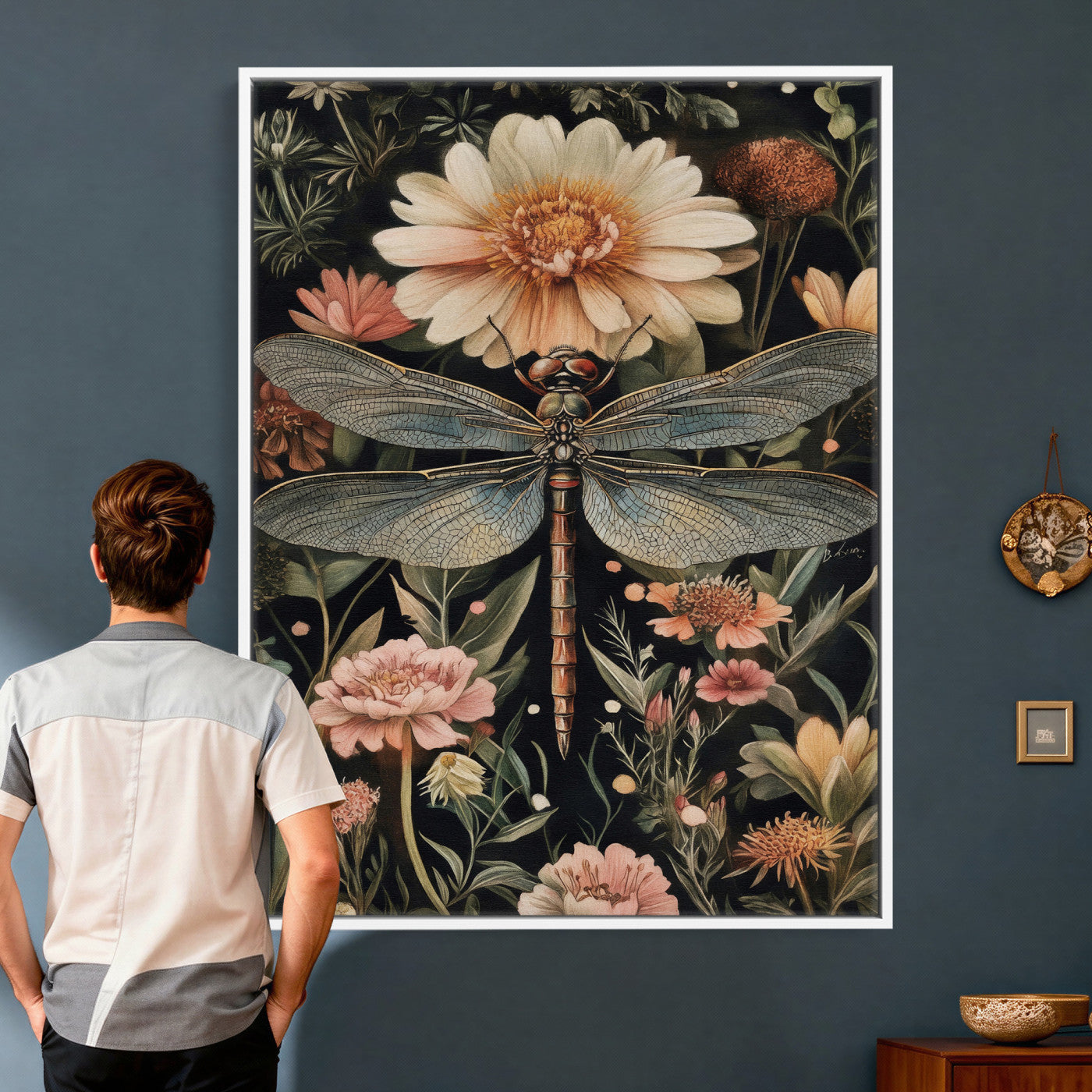 42409493-MGV-CV-24X36 - William Morris Style Prints Canvas Wall Art Lnner Framed, Vintage Bee Botanical Floral Wall Art Decor Pictures for Livingroom, Animals Pictures Decor Artwork