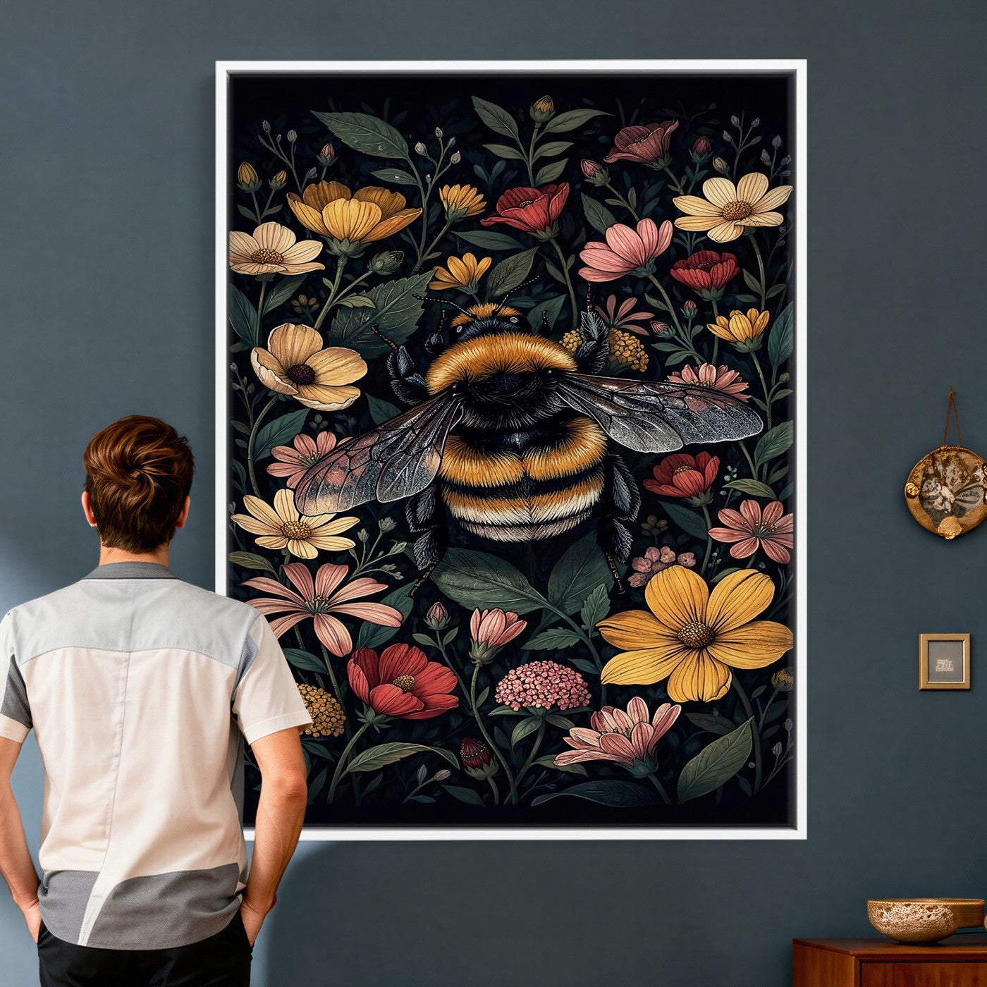 18863779-MGV-CV-24X36 - William Morris Style Prints Canvas Wall Art Lnner Framed, Vintage Bee Botanical Floral Wall Art Decor Pictures for Livingroom, Animals Pictures Decor Artwork