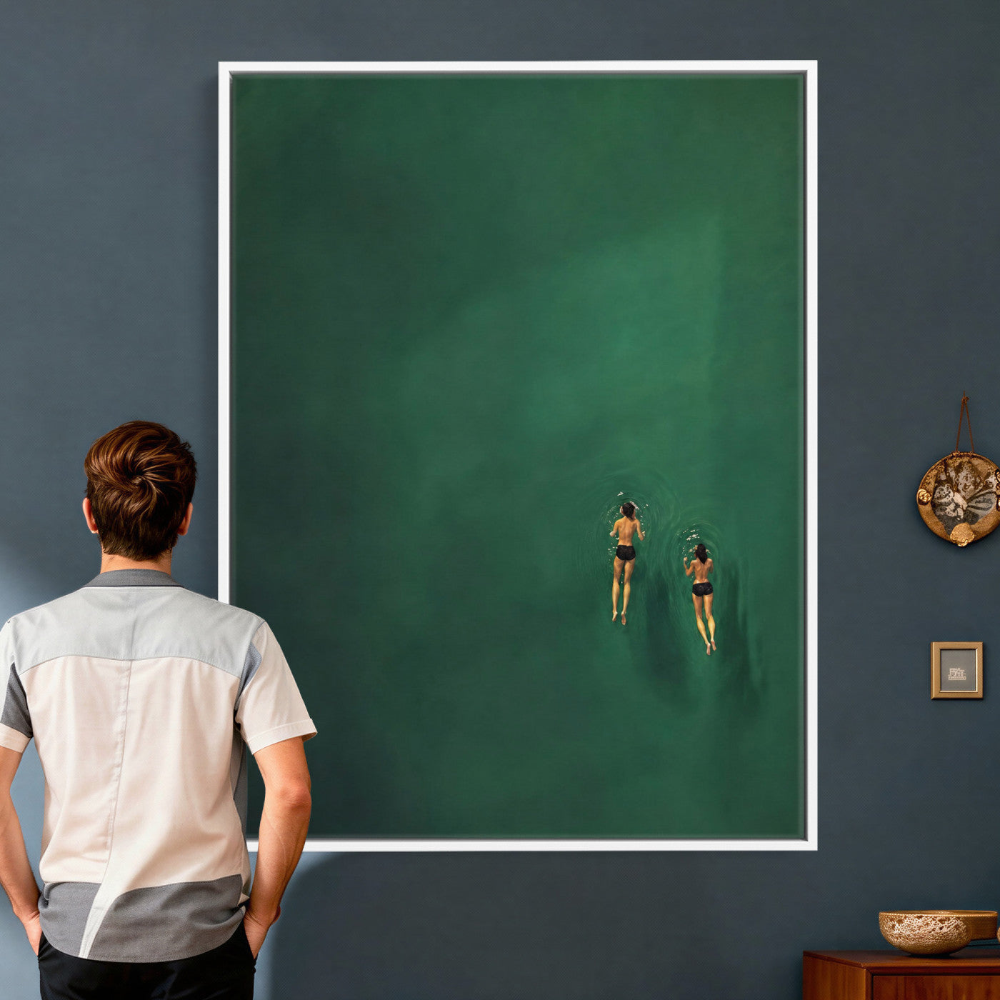 44711396-MGV-CV-24X36 - Minimalist Swimmers Canvas Wall Art Emerald Green Water Painting Print
