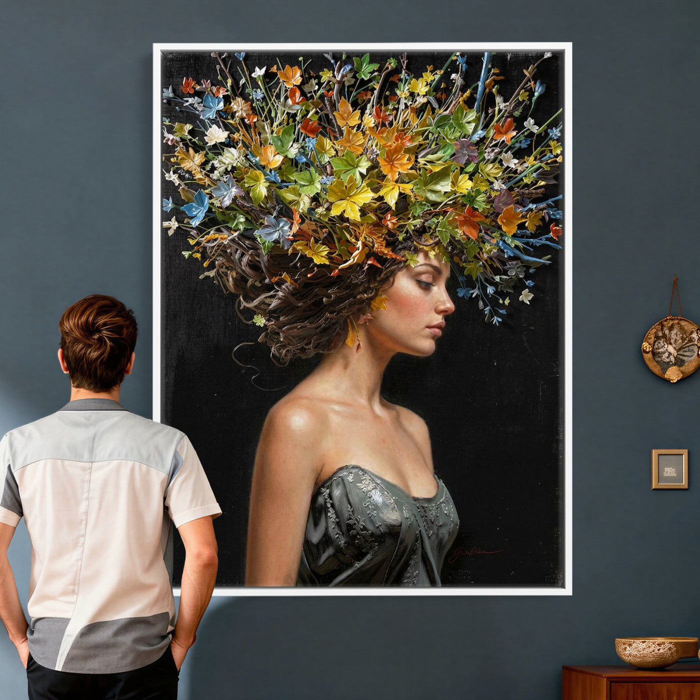 67932423-MGV-CV-24X36 - Surreal Woman Floral Canvas Wall Art Goddess Portrait Oil Painting Print