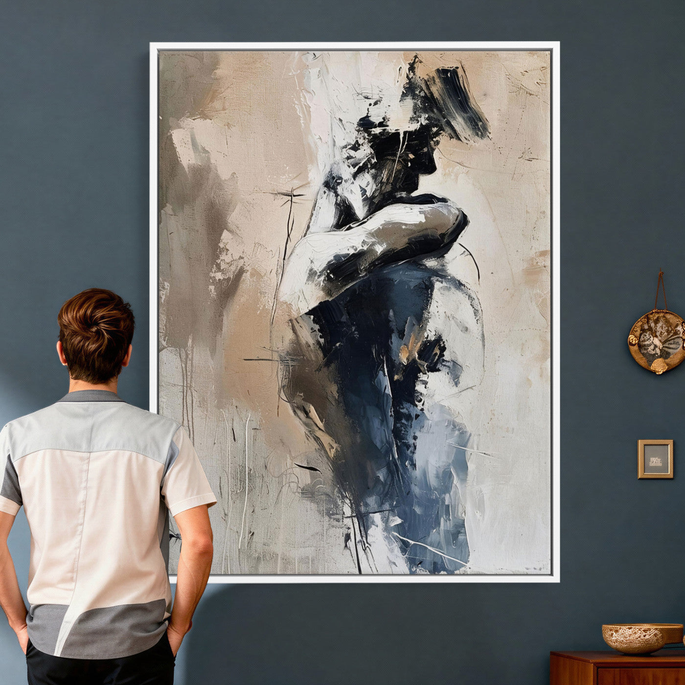 60223455-MGV-CV-24X36 - Monochrome Figurative Abstract Canvas Wall Art Moody Figure Oil Painting Print