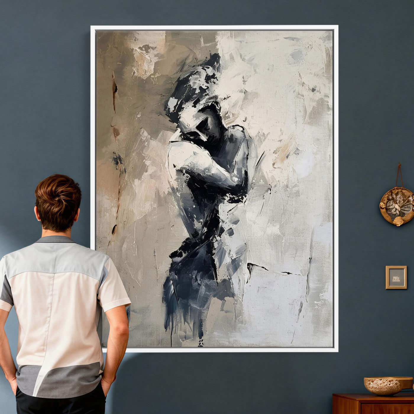 95556055-MGV-CV-24X36 - Monochrome Figurative Abstract Canvas Wall Art Moody Figure Oil Painting Print