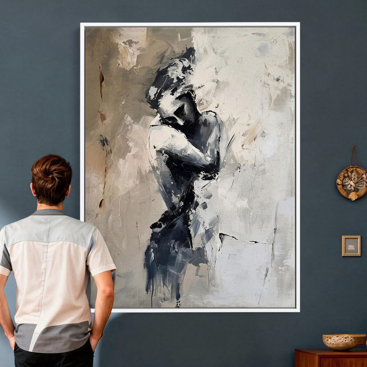 95556055-MGV-CV-24X36 - Monochrome Figurative Abstract Canvas Wall Art Moody Figure Oil Painting Print