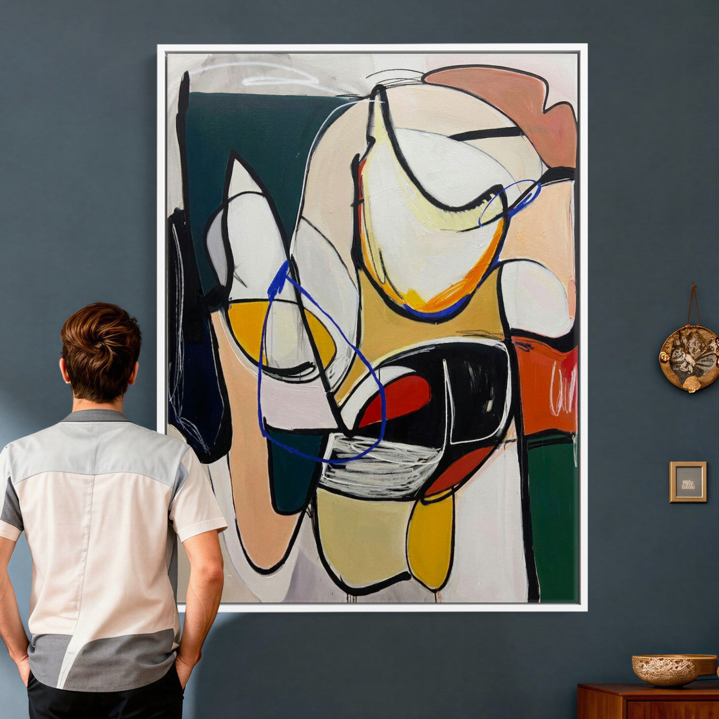 78751462-MGV-CV-24X36 - Mid Century Modern Abstract Canvas Wall Art Colorful Cubist Painting Print