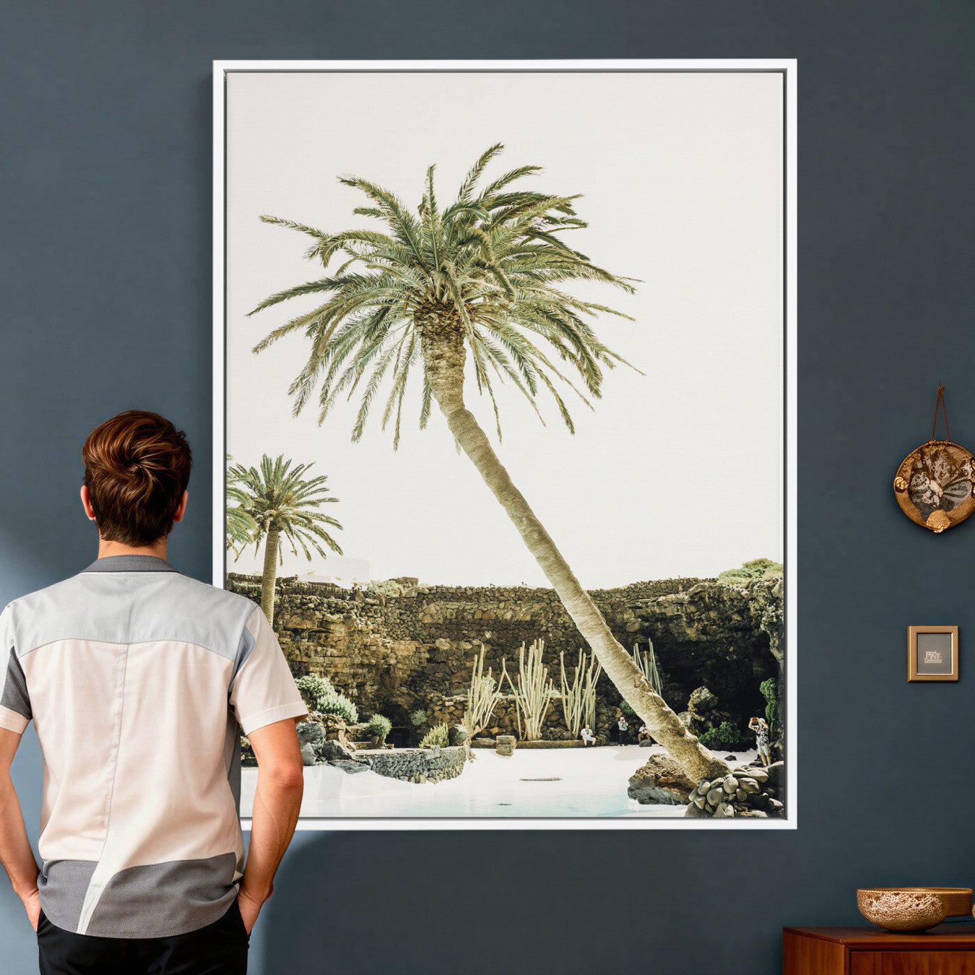 34739415-MGV-CV-24X36 - Jameos del Agua Lanzarote Spain Wall Art Canvas Print - Volcanic Oasis Palm Tree Pool