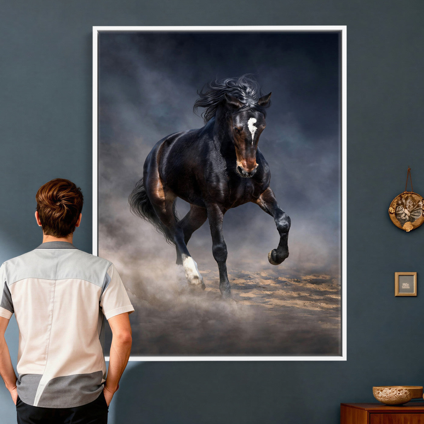 85088910-T-MGV-CV-24X36 - Wild Horses Galloping in Dust Storm Wall Art Canvas Print - Powerful Wildlife Fine Art
