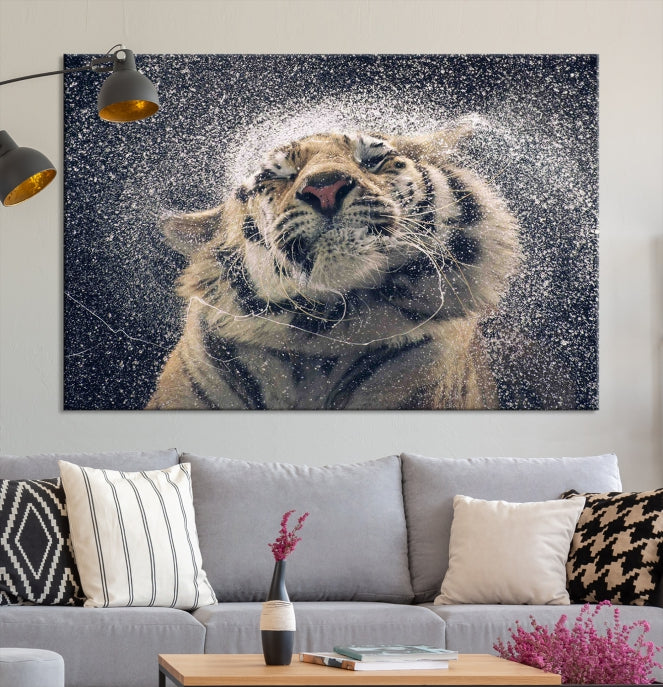 Tigre et pluie Impression sur toile