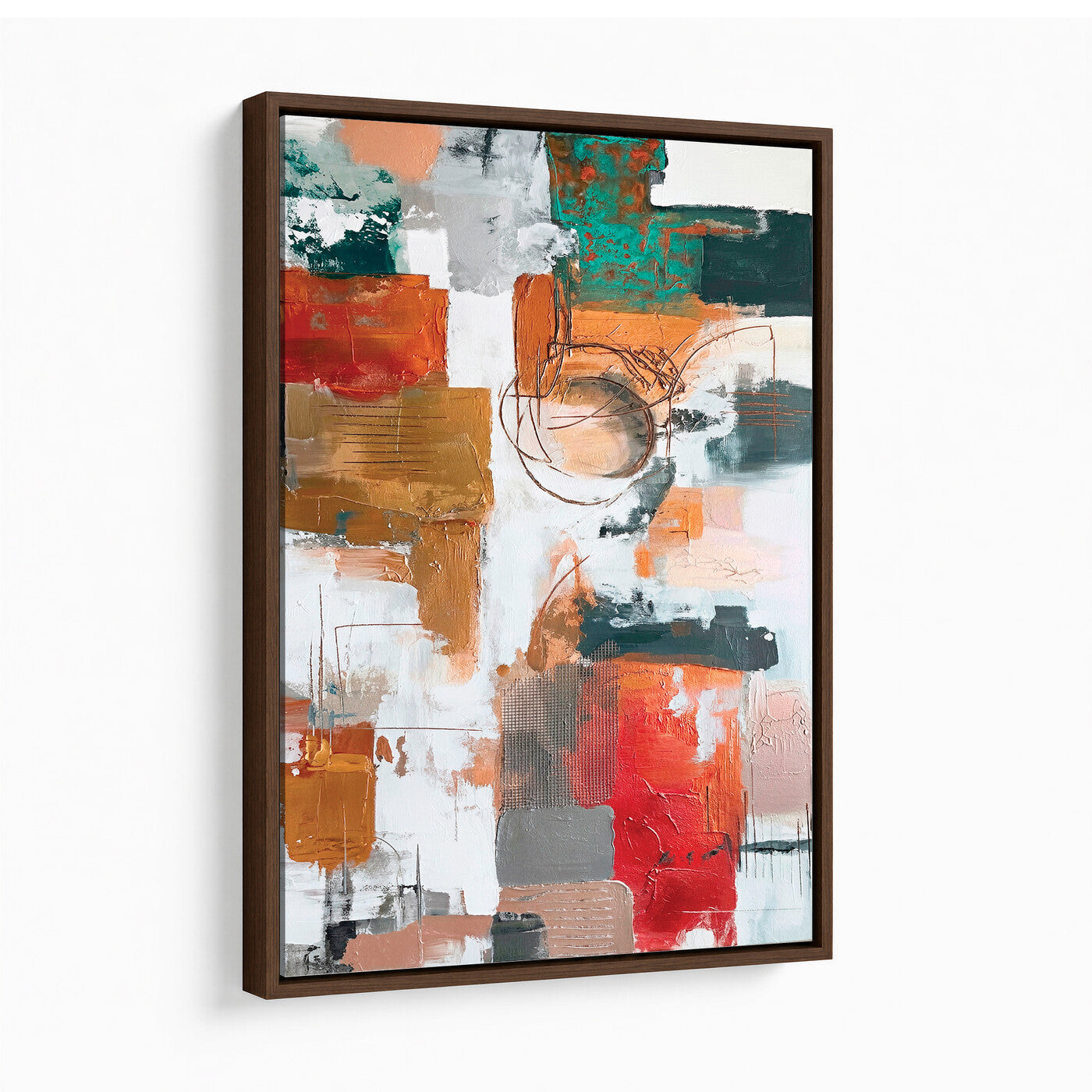 71530836-MGV-CV-24X36 - Blue Teal Abstract Canvas Wall Art | Modern Textured Painting Print, Navy Orange White Contemporary Art, Neutral Living Room Decor, Office Art