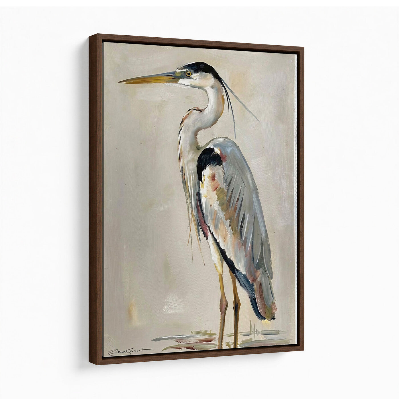 66936694-MGV-CV-24X36 - Great Blue Heron Canvas Wall Art Coastal Bird Oil Painting Print