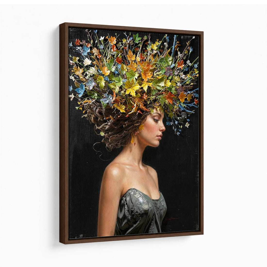 Surreal Woman Floral Canvas Wall Art Goddess Portrait Oil Painting Print