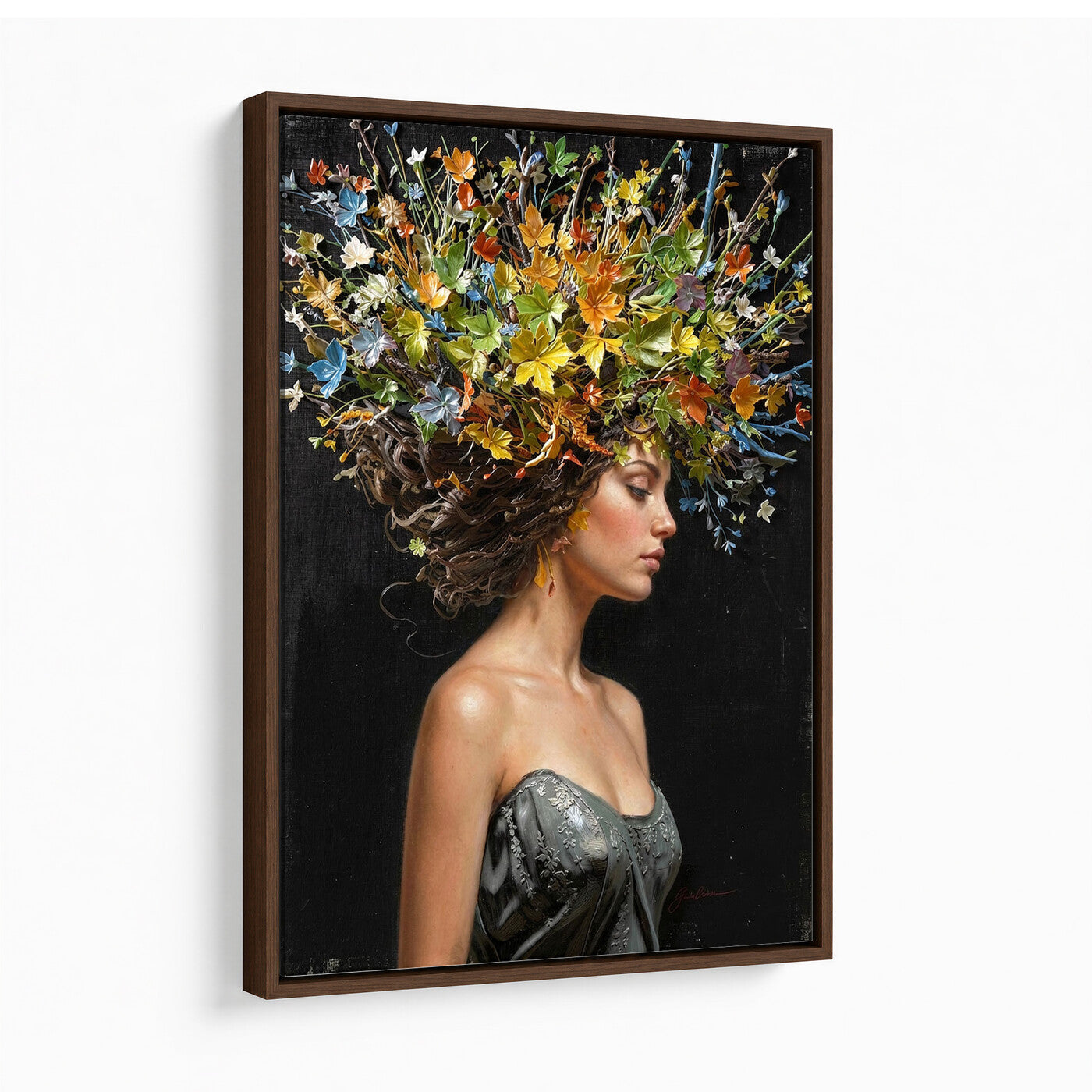 67932423-MGV-CV-24X36 - Surreal Woman Floral Canvas Wall Art Goddess Portrait Oil Painting Print