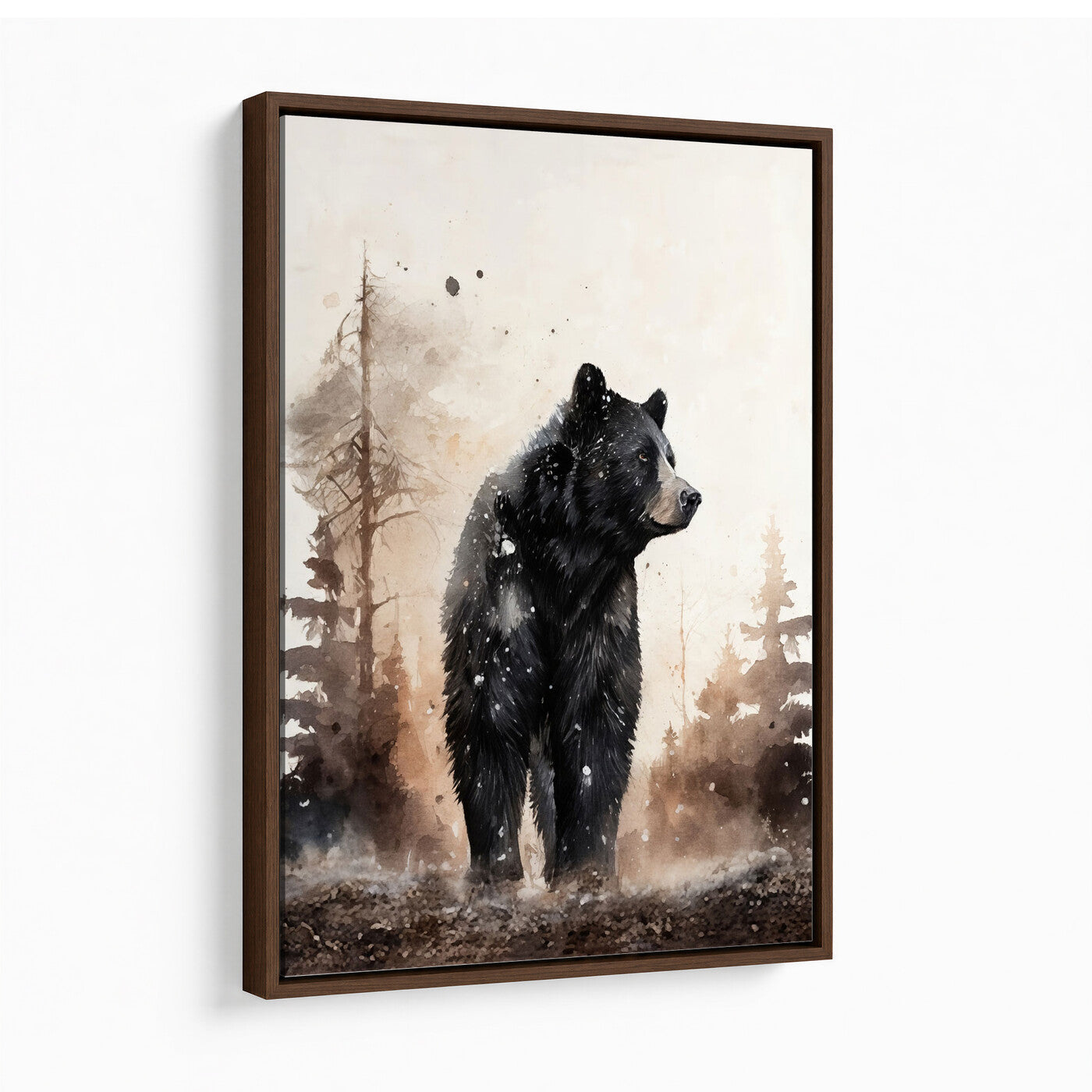 17399305-MGV-CV-24X36 - Black Bear Canvas Wall Art Winter Forest Watercolor Painting Print