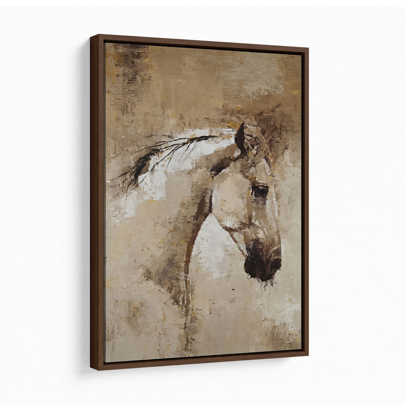 48488295-MGV-CV-24X36 - Rustic Horse Canvas Wall Art Neutral Tone Equestrian Oil Painting Print