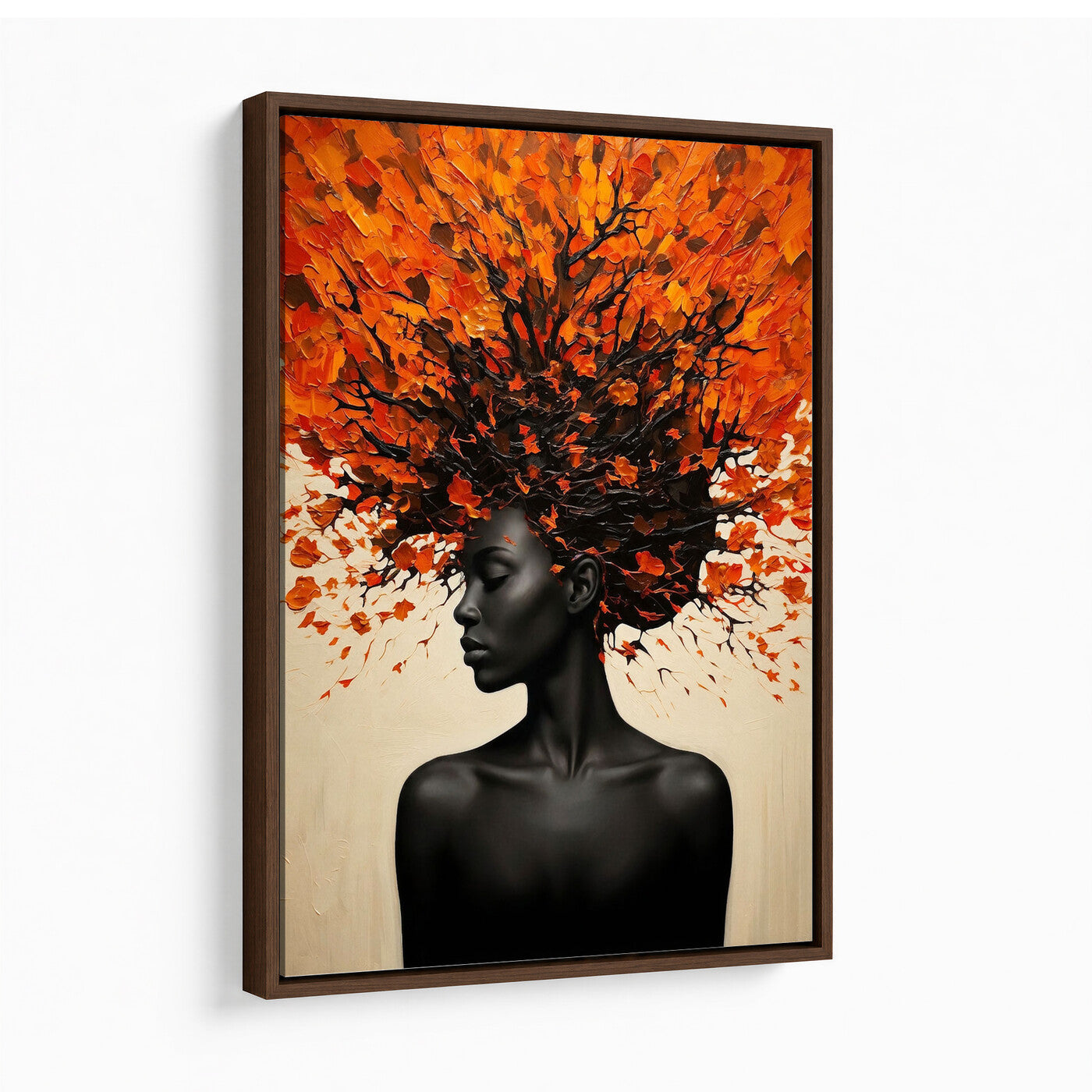 99995103-MGV-CV-24X36 - Black Woman Autumn Tree Canvas Wall Art Surreal African Portrait Painting Print